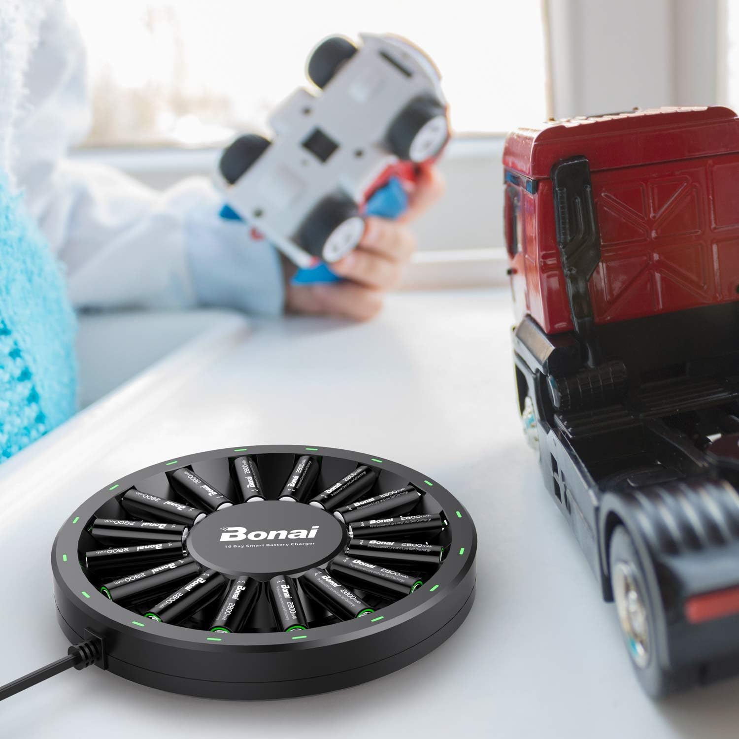 BONAI 16 Bay Rechargeable Battery Charger AA AAA Rechargeable Round Battery Charger for NiMH NiCD AA AAA Batteries with Smart LED Light and Plug High Speed Charging : Electronics