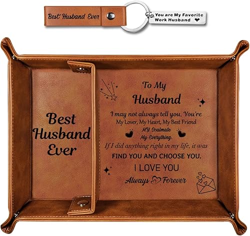 Regalos para el mejor marido de la historia, práctico regalo para hombres, bandeja de valet de piel sintética y llavero, para marido, cumpleaños,