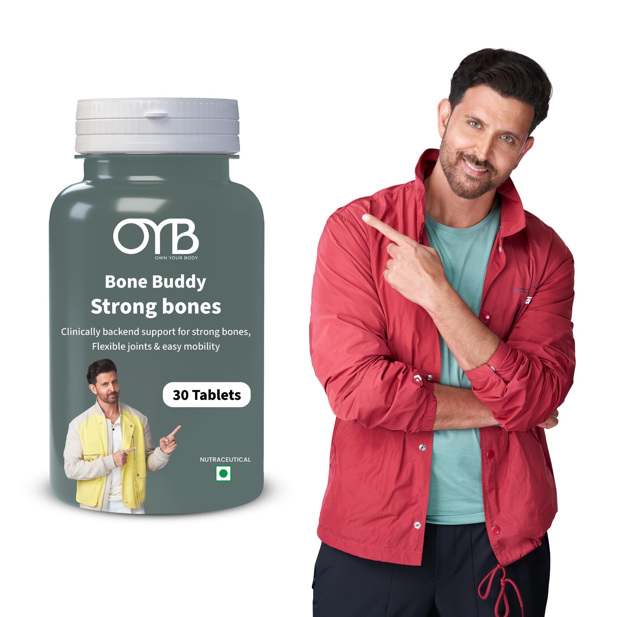 OYB Bone Buddy Bone & Joint Health Support Tablets for Adults | Supports Strong Bones, Joint Flexibility & Healthy Cartilage | Helps Calcium Absorption, Bone Mineral Use & Mobility | Daily Wellness Supplement for Bone Strength & Joint Comfort | 30 Tablets