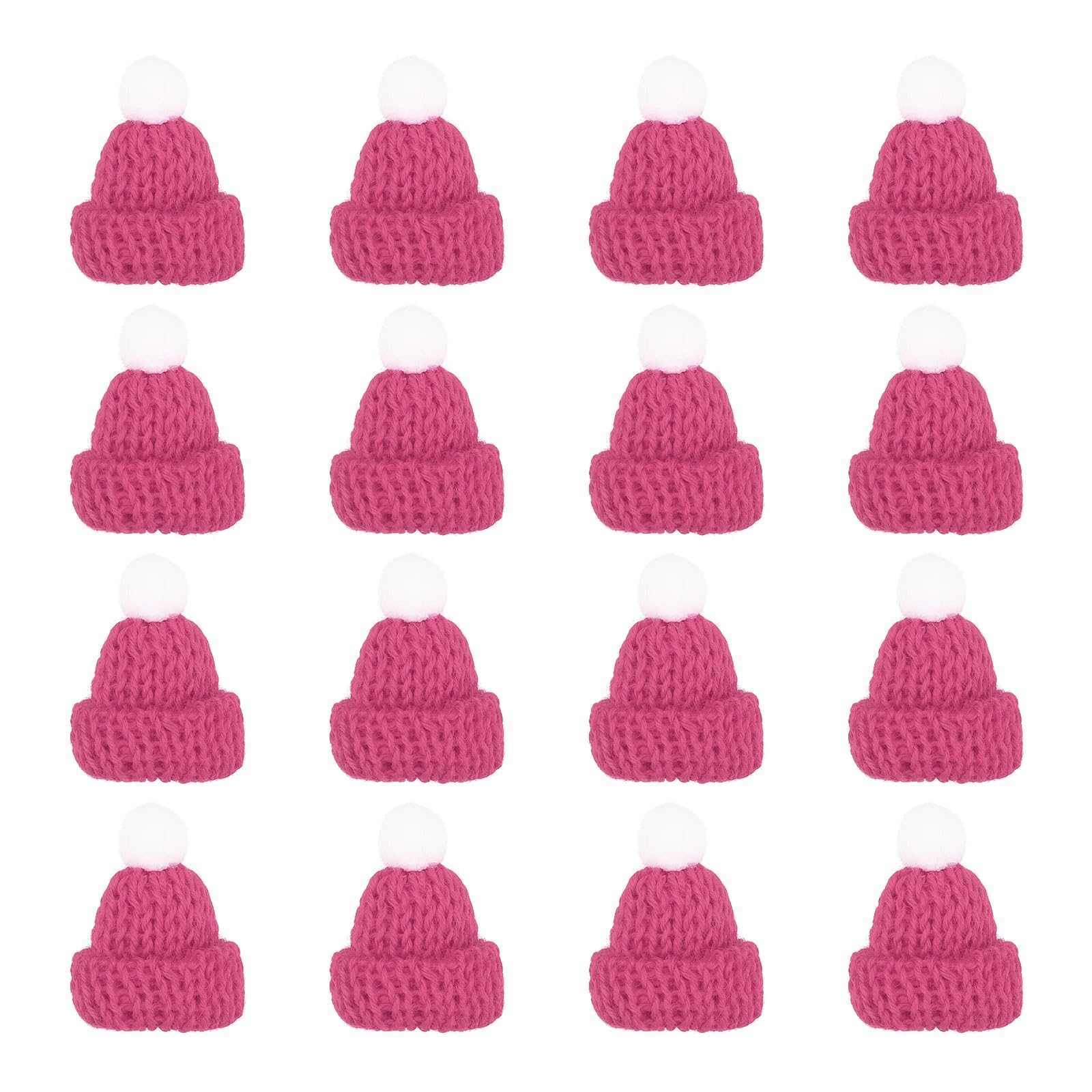 PATIKIL Mini Christmas Knit Hats, 16Pcs Miniature Doll Hat DIY Craft Knitting Decoration for DIY Hair Accessories Art Crafts Festival Tree Ornaments, Deep Rose Red