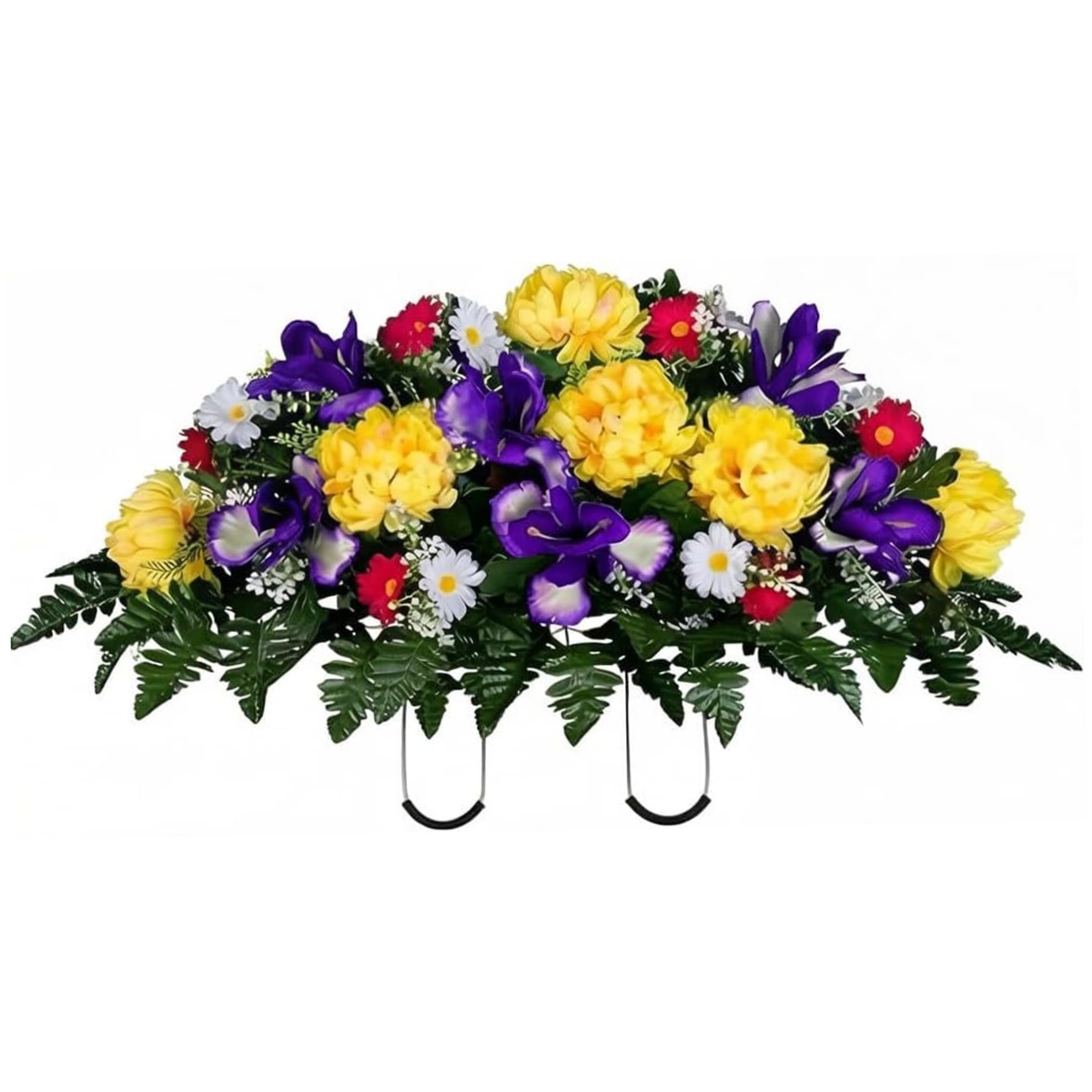 Bemonew Headstone Flower Saddle - Realistic Grave Flowers for Cemetery Artificial Silk Floral Arrangement for Tombstones, 26x14 Inch