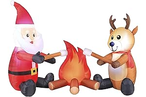 Occasions 6 Foot Inflatable Polyester Pre-Lit Campfire Santa and Reindeer Christmas Yard...
