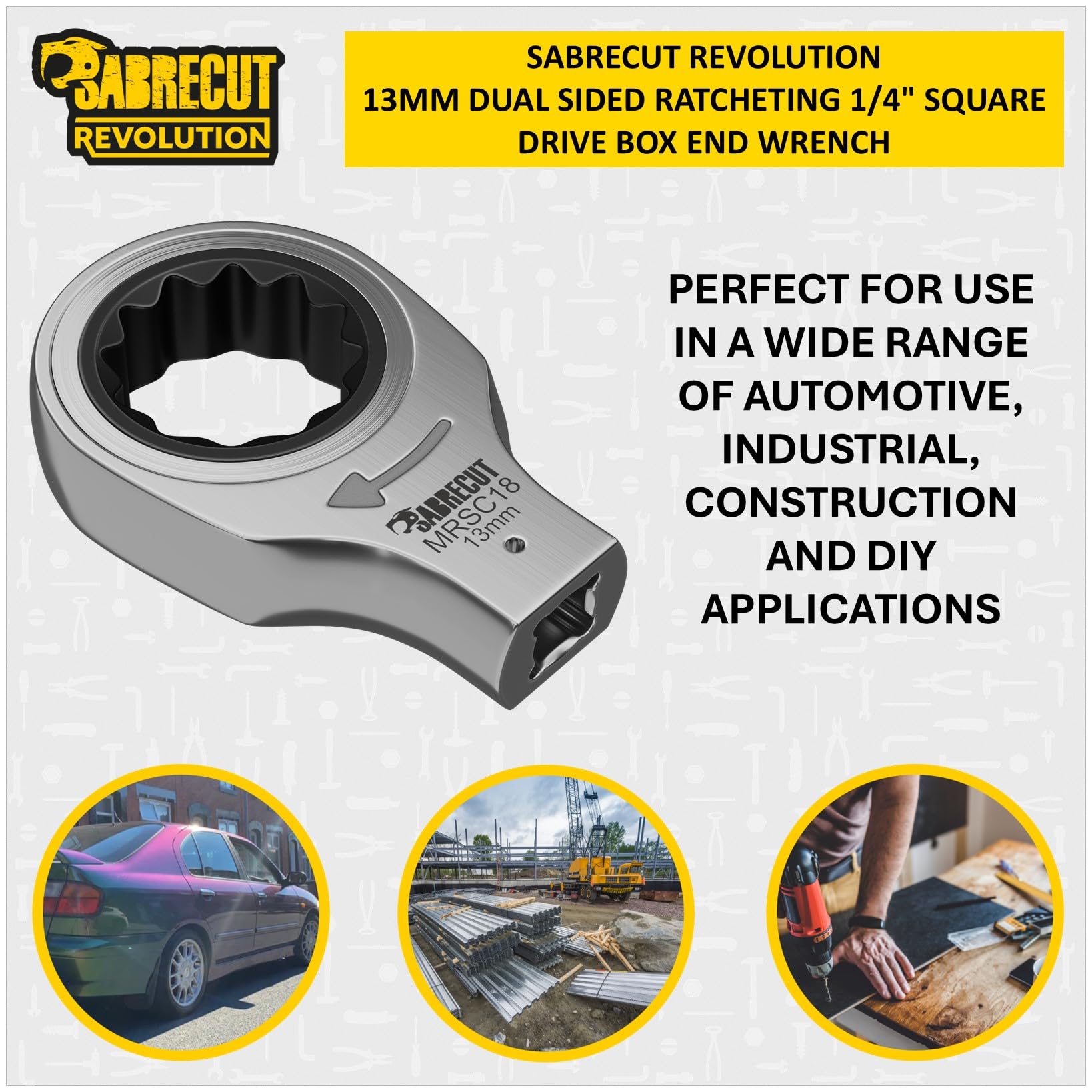 SabreCut 1 x MRSC18 13mm Dual Sided Ratcheting Wrench 1/4" Square Drive 72 Tooth Precision Gear 62Nm High Torque Ratchet Professional Stainless Steel Compact Tool Attachment - Image 4