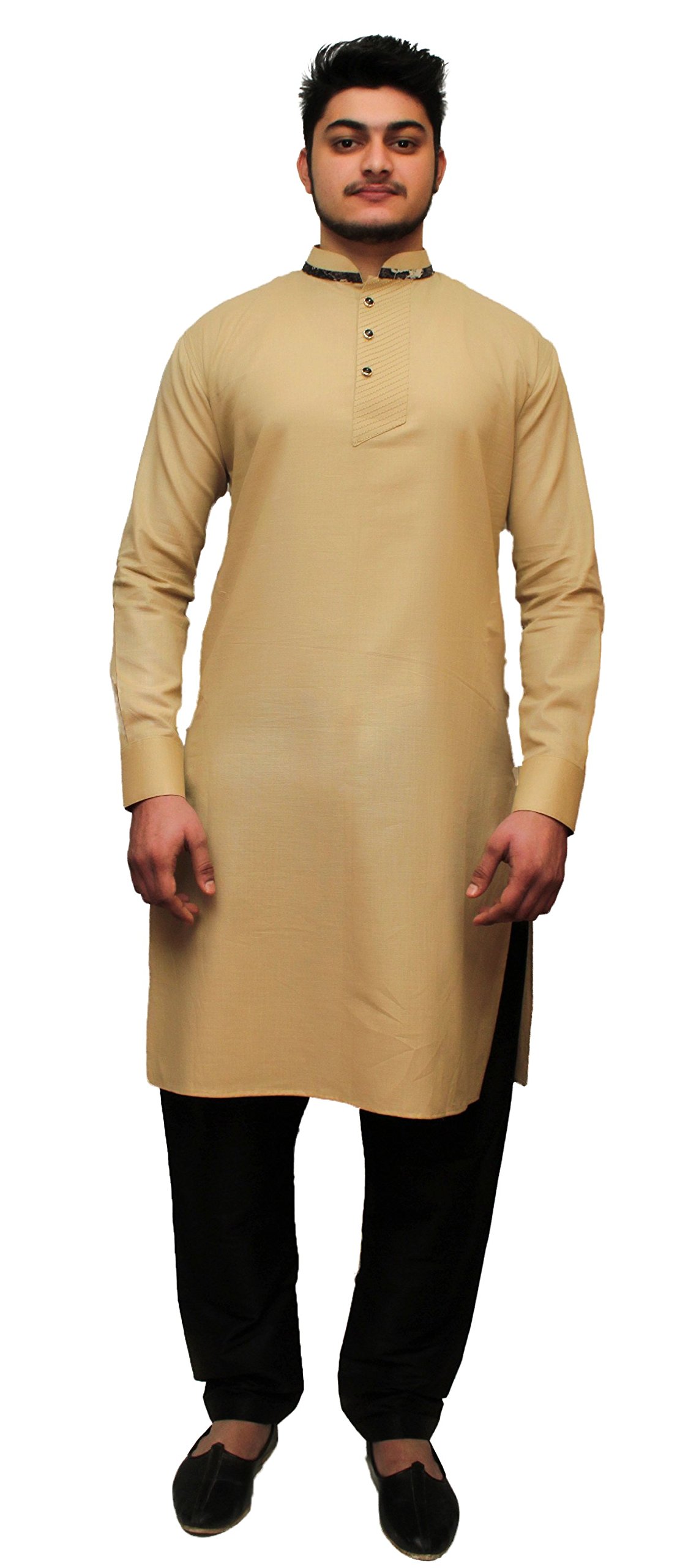 Aadhya Fashion HutMen's Designer Solid Cotton Kurta Pyjama Set for Casual Party Occasion festive season for men’s Yellow & Black