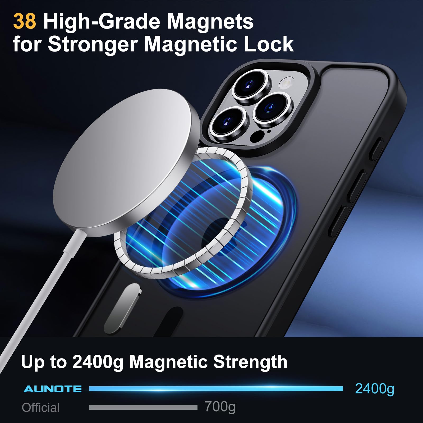 Aunote Cover per iPhone 15 Pro 6,1 Pollici Compatibile con MagSafe Custodia Antishock, Retro Opaco Resistente ai Graffi e Magnetica - Nero