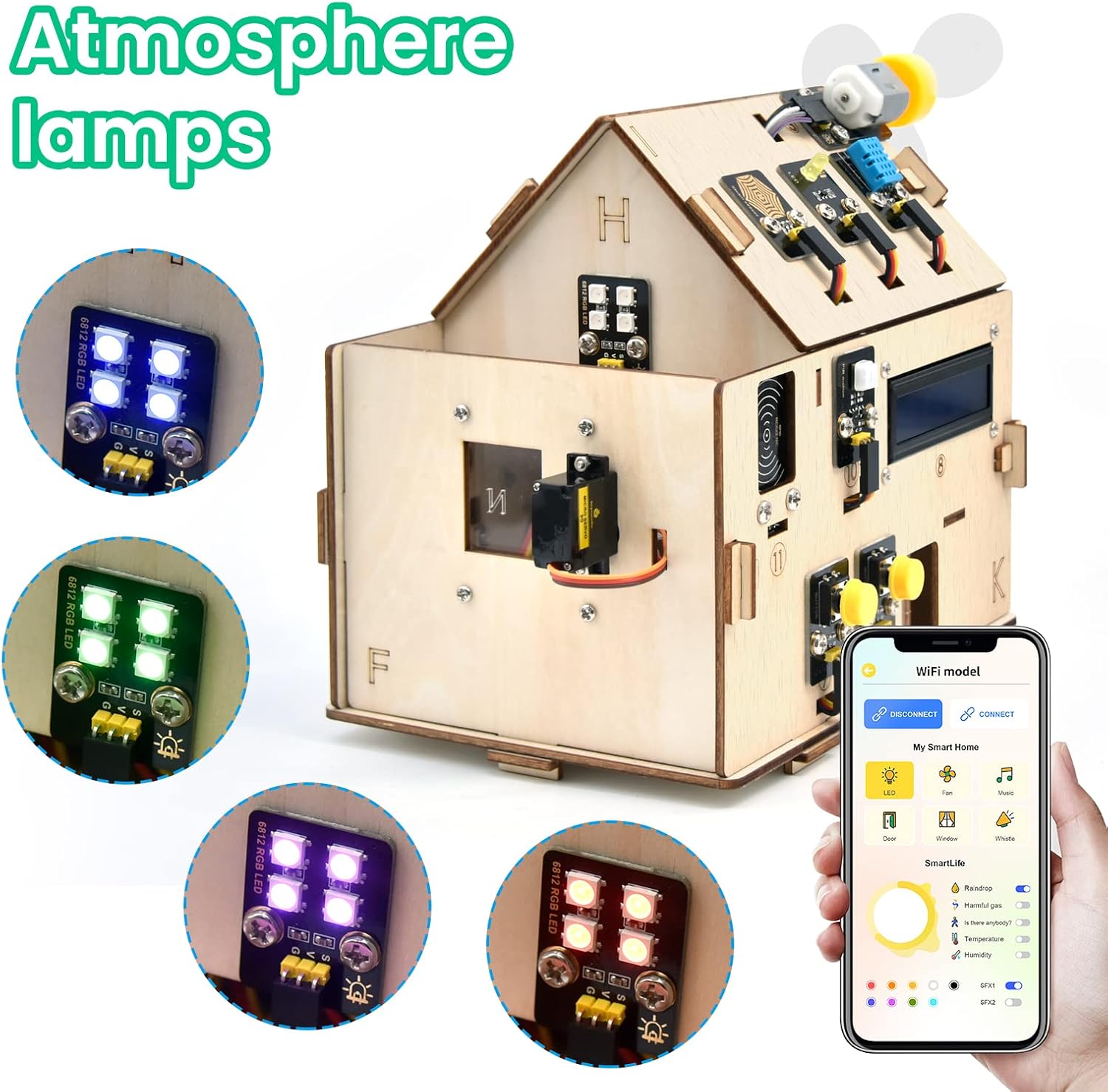 KEYESTUDIO IOT ESP32 Smart Home Starter Kit for Arduino and Python,Electronics Home Automation Coding Kit, Wooden House DIY Sensor Kit,STEM Educational Set for Adults Teens 15+