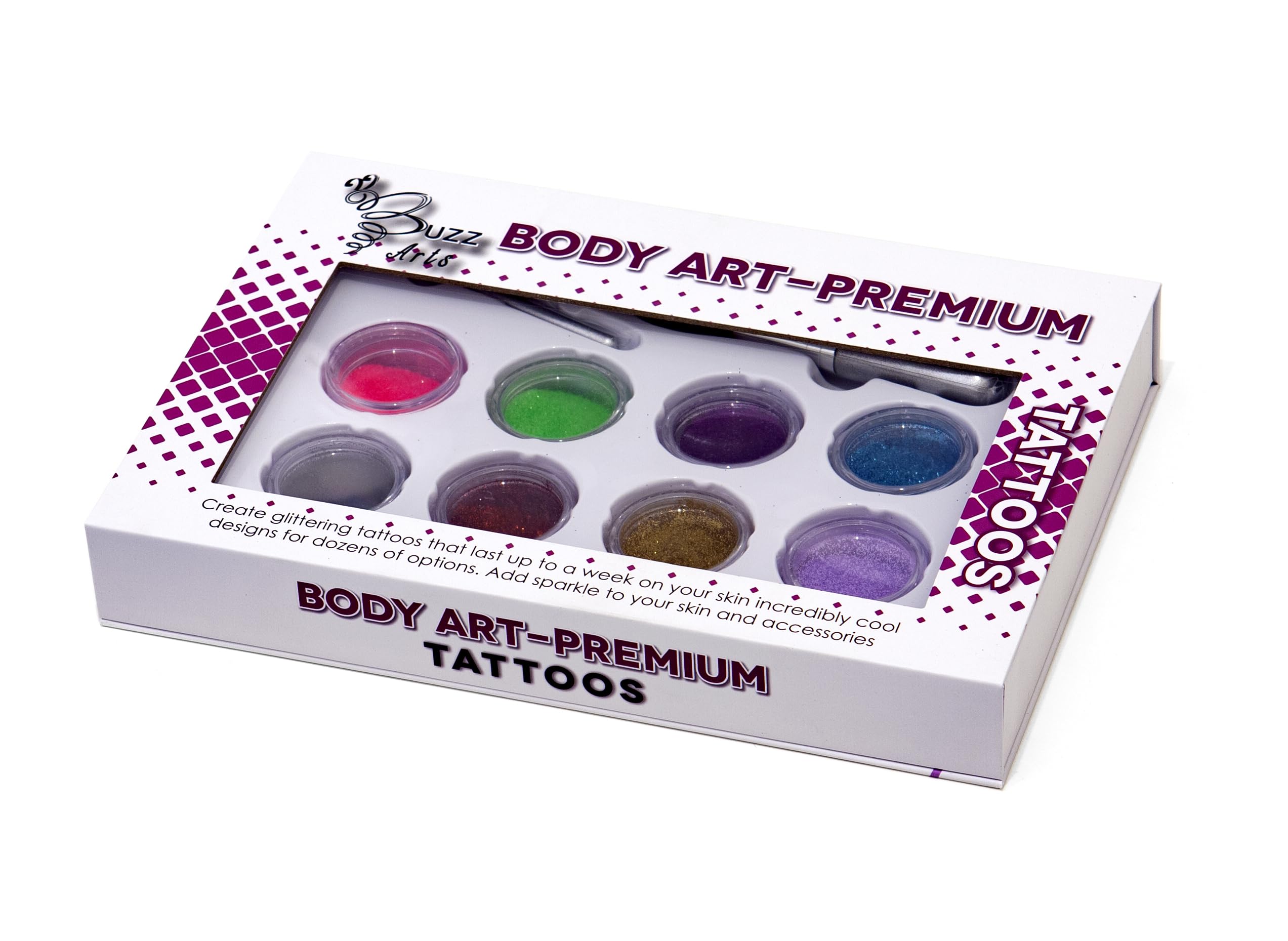 Body Art Premium Tattoos - Glitter Tattoo Kit with 8 Vibrant Colors, Long-Lasting Temporary Body Art for Kids & Adults, Easy to Apply - Image 2