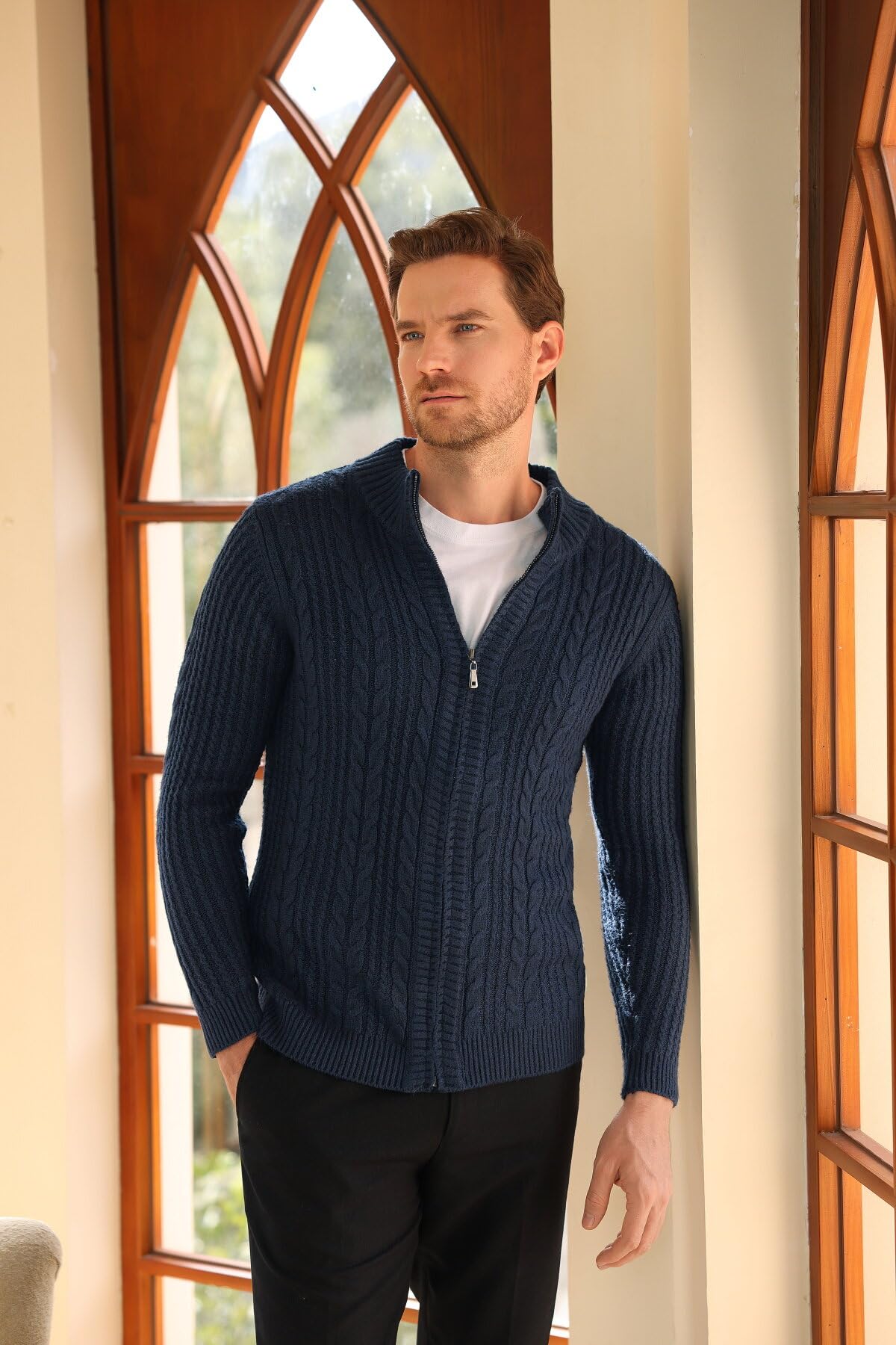 Allthemen Cárdigan Hombre Chaqueta de Punto Invierno Cremallera Color sólido Cuello levantado