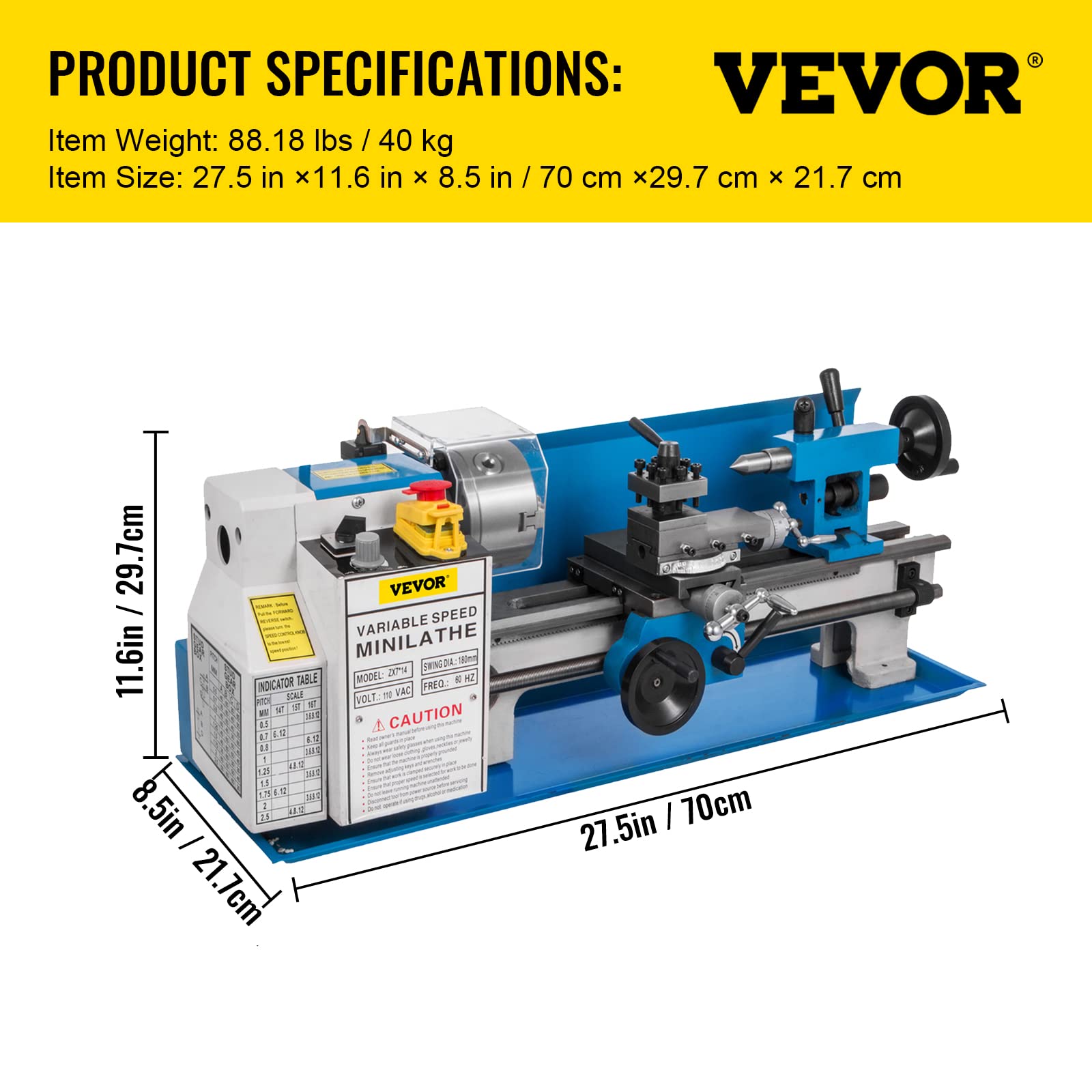 BestEquip Mini Torno Metal 50-2500PRM Torno Metal Pequeño para Taladrado 40 kg Micro Metal Fresadora 550W Máquina de Torno 12-52 T.P.I Mini Metal Torno Velocidad Variable