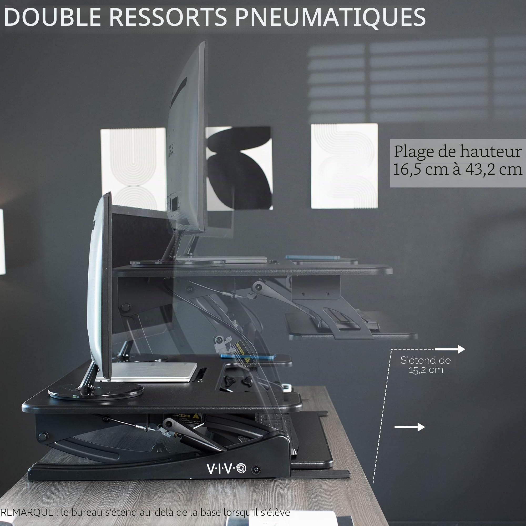 VIVO DESK-V000V Convertisseur de bureau debout réglable en hauteur 91 cm, série V, support de table à double écran, noir