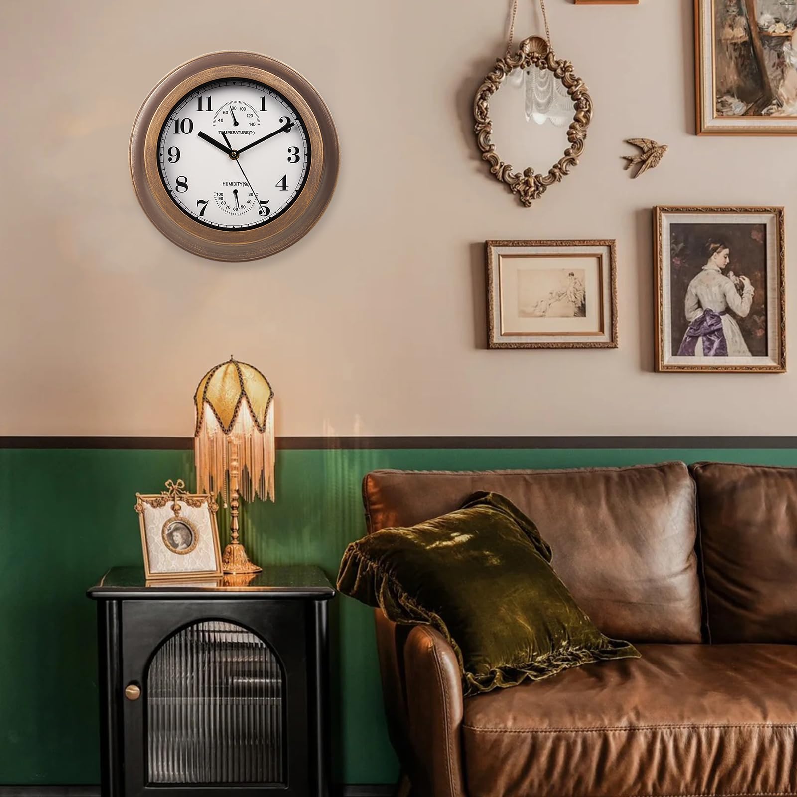 Reloj de pared impermeable para exteriores, reloj de pared retro de 11.2 pulgadas con temperatura e higrómetro, sin ruido de tictac, reloj de pared de estilo industrial retro para jardín,