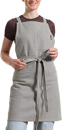 MEEMA Cooking Apron with Pockets, Cross Back Apron  Upcycled Chef Aprons for Men & Women, for Kitchen & Restaurants