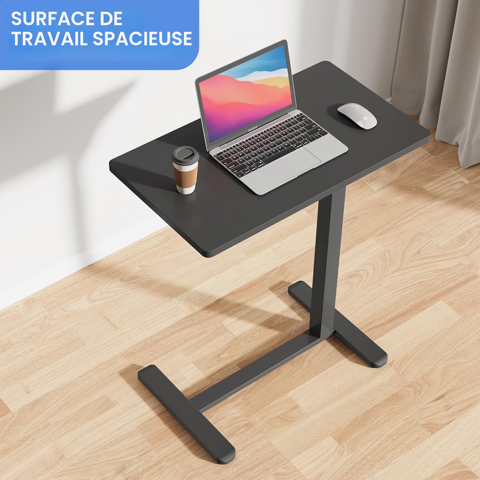 Dripex Table d'appoint avec roulettes Hauteur réglable pour Ordinateur Portable, Bureau en Bois, canapé, Table de Nuit, café pour Chambre, Salon Noir