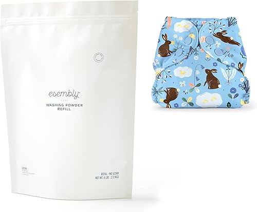 Esembly Paquete de lavandería y pañales  Recambio de polvo de lavandería de 6 libras (sin cuchara) y 1 pañal de tela impermeable exterior