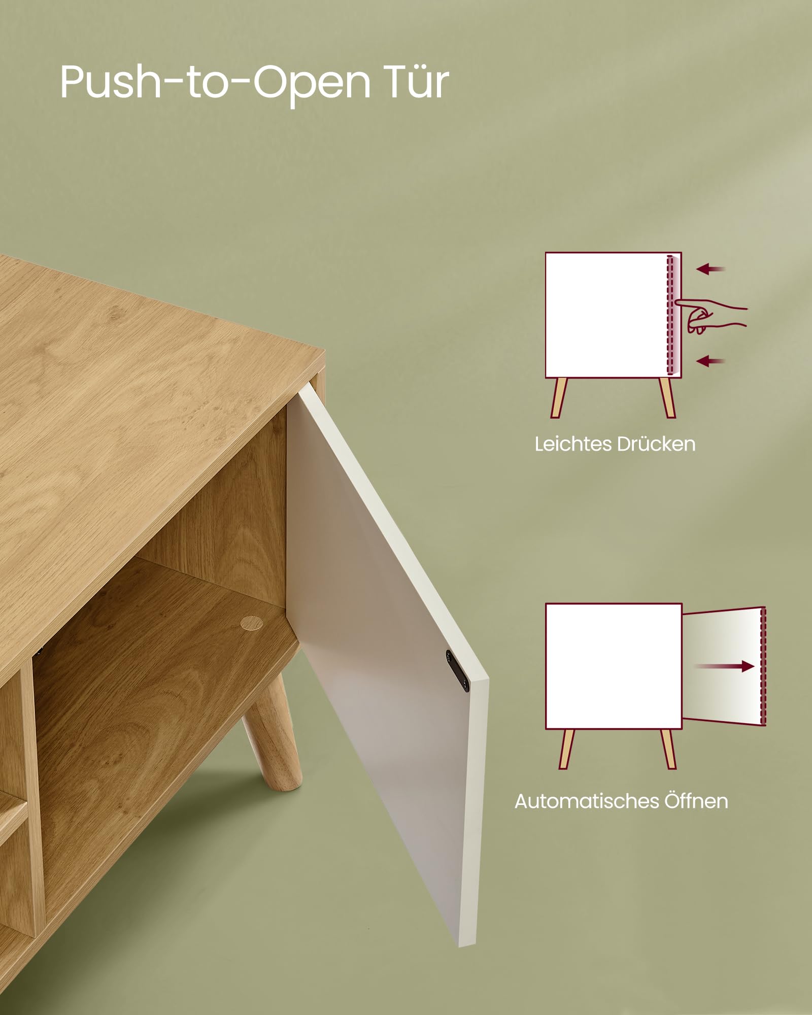 VASAGLE TV-Schrank, Lowboard, für Fernseher bis zu 55 Zoll, 120 cm lang | Fernsehschrank, Fernsehtisch, für Wohnzimmer, Mid-Century Modern, Eiche und Cremeweiss, MIRANTA Kollektion LTV120N01