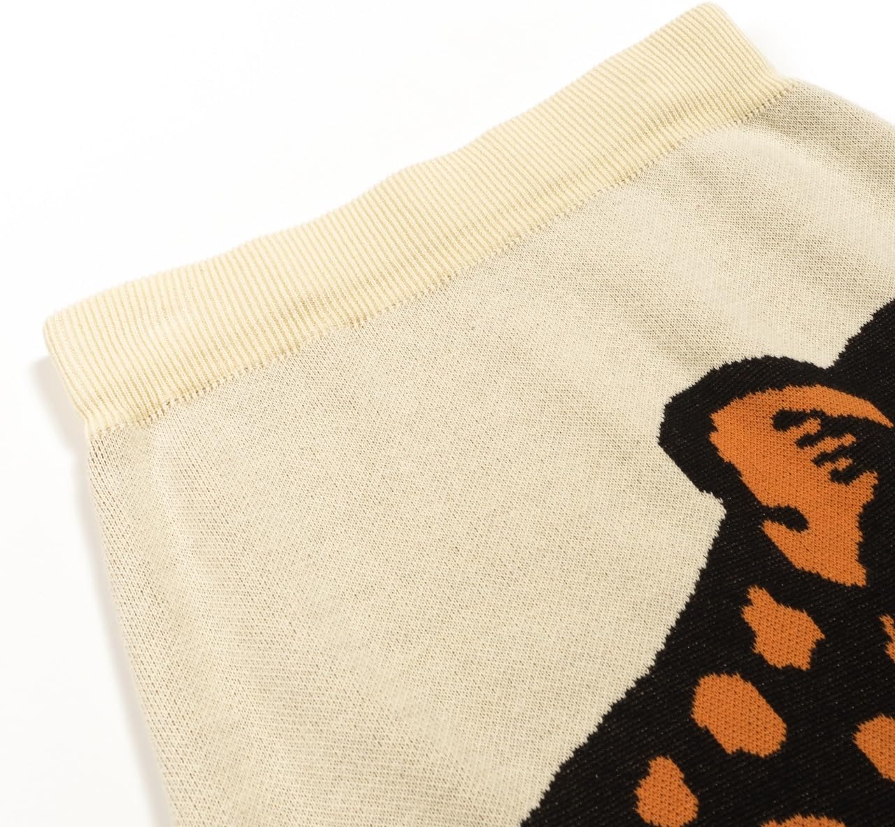 OXKnit Knittd Midi Skirts for Women, 1960s Mod Style Casual Retro Leopard Pattern High Waist A Line Cotton Beige Skirts