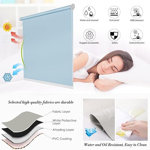 Miniatura 5 de Persianas enrollables para ventanas opacas sin taladro, persianas enrollables con cable, cortadas al cliente, sin herramientas, instalación para