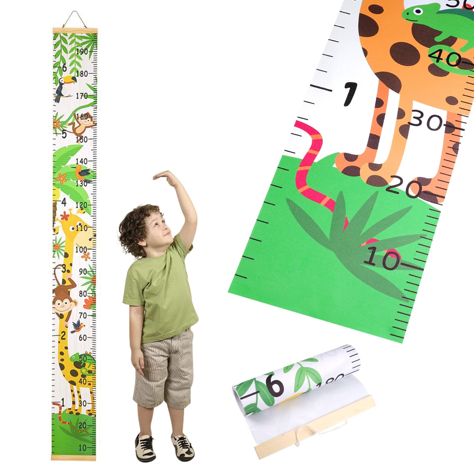 Medidor Niños Pared 200 cm X 20 cm, Tabla de Altura para Niños de Animales Del Bosque, Escala Clara de Pies y CentíMetros, Medidor Altura Niños Pared para Bebés, Niños, Adolescentes y Adultos