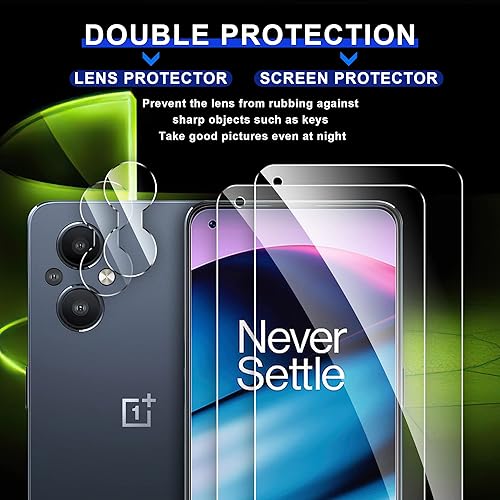 Miniatura 2 de Ogrish Paquete de 2 protectores de pantalla de vidrio templado para OnePlus Nord N20 5G con 2 protectores de lente de cámara, antihuellas, a prueba