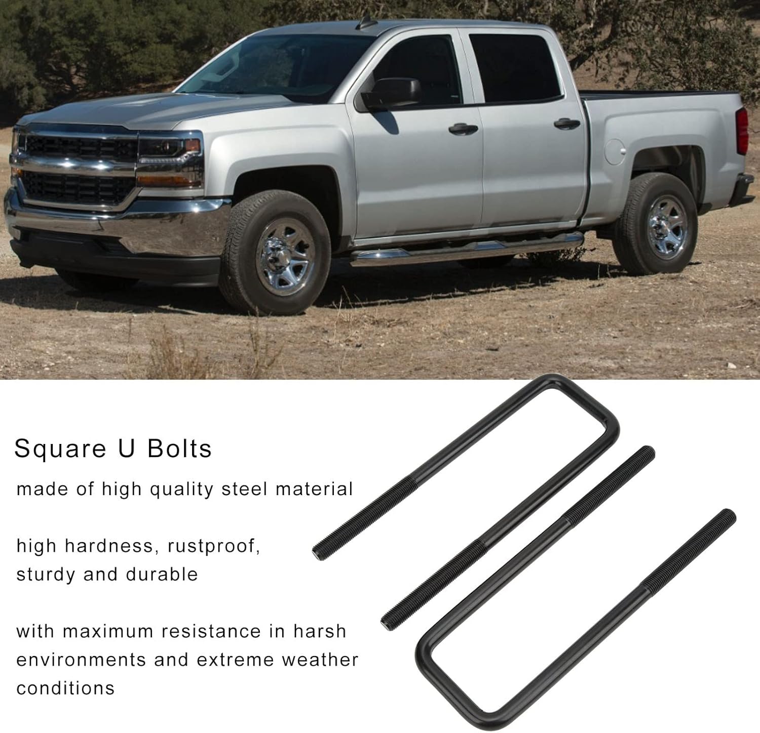 KIMISS 10in Black Steel Rear Axle U Bolts Heavy Duty Square Bend U Bolts Replacement for Silverado 1500