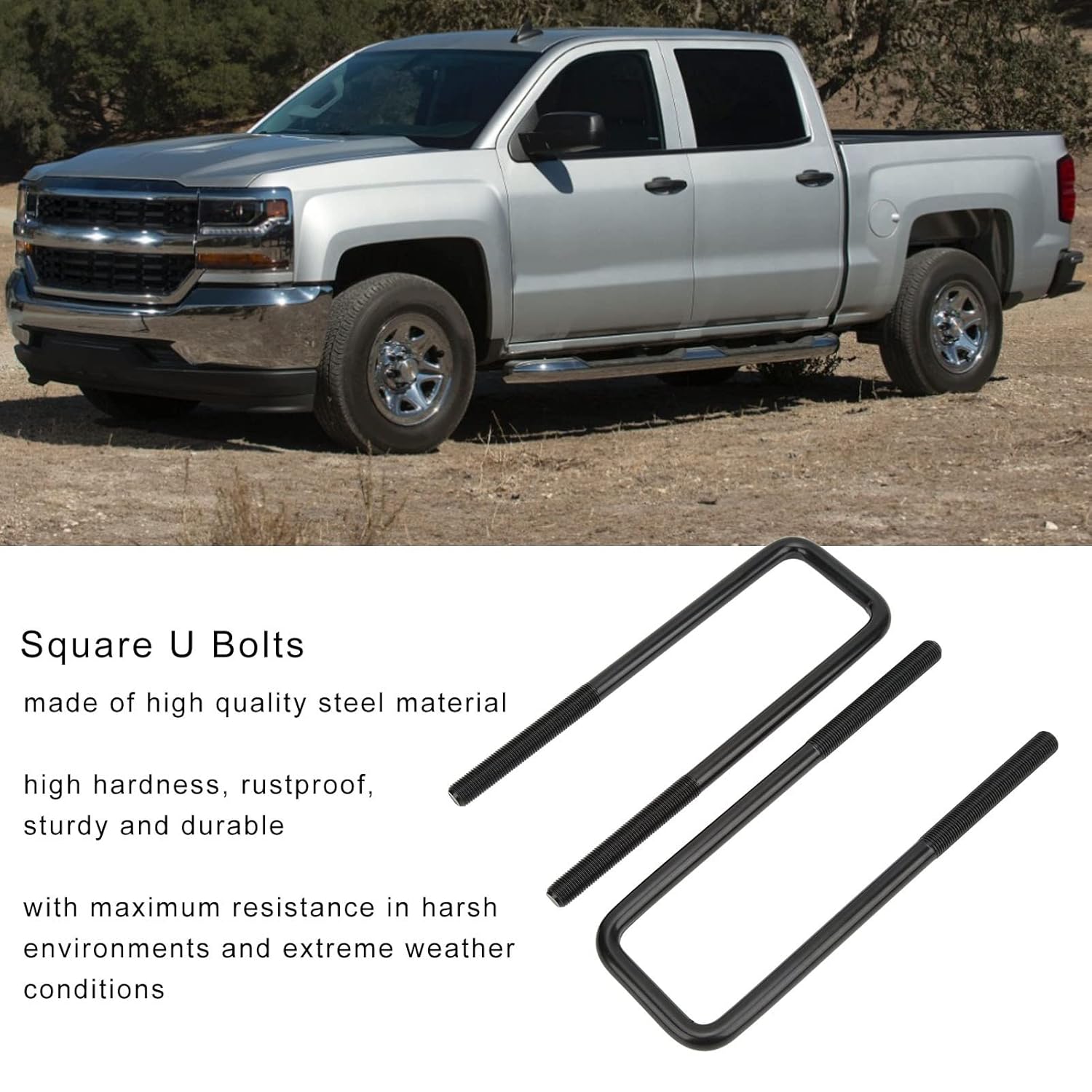 Aramox U Bolts, 4Pcs 10in Black Steel Rear Axle U Bolts, Bend U Bolts Replacement, Fit for 1500, 1500