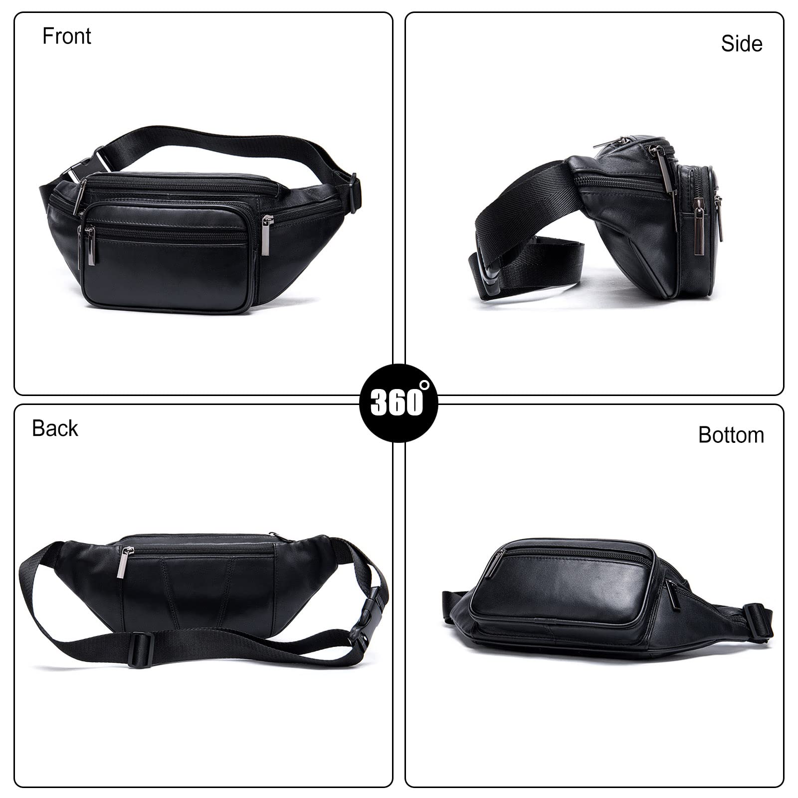 FANDARE Riñonera Mujer Hombre Cuero Bolso Hombro Bolsa de Pecho Retro Bolsa Cruzada Bandolera Impermeable Bolsos Bandolera Excursionismo Bolsos Bandolera para Escolar Viaje Crossbody Bag Negro A