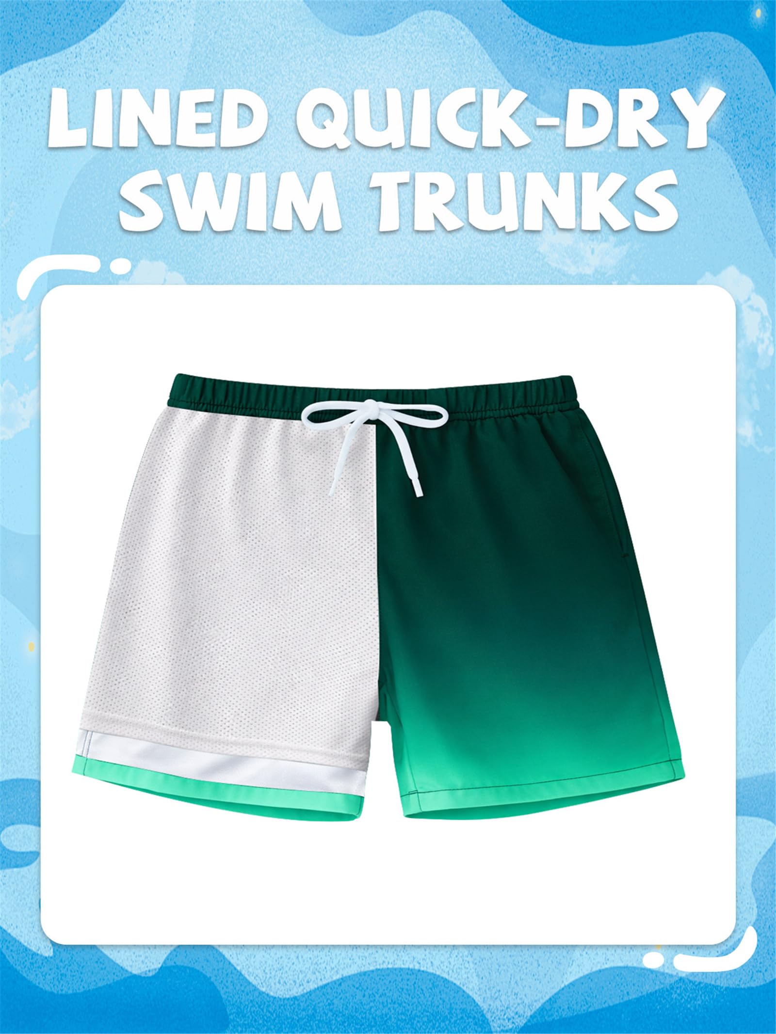 Badehose Jungen 5-16 Jahre Ohne Netz mit Innenhose - Kompressions Schwimmshorts mit Kordelzug & Tasche