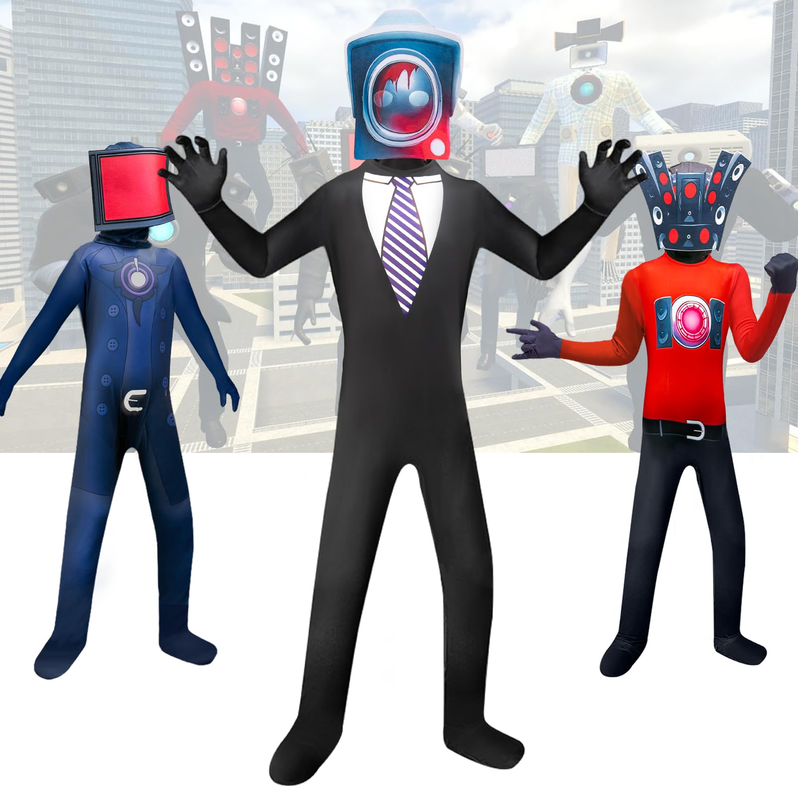 Costume Boys, Tv Man Costume Kids, Toilet Titan, Tvman, Cameraman, Bodysuit Game, Horror Game Cosplay Fancy Dress up with mask for Halloween Christmas, Carnival
