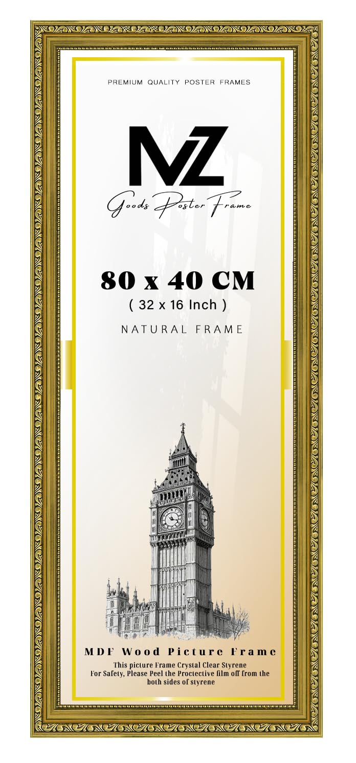 MZ GOODS - Epic Design Panaramic Solid MDF (80 x 40 CM) | Polcore Poster frame 32 x 16 Inch with HD Perspex Horizontal/Vertical Display [ Gold ]