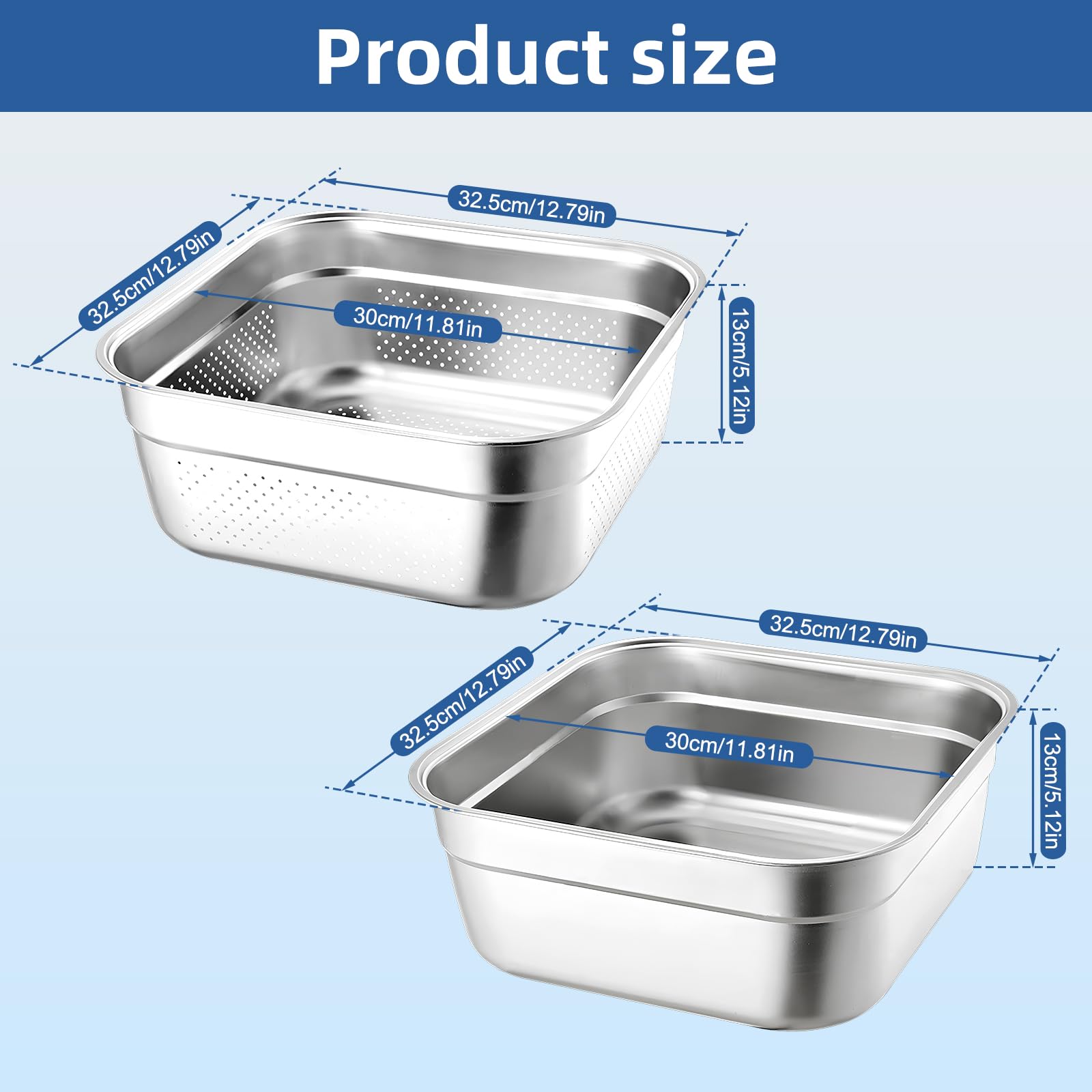 2-in-1 Stainless Steel Washing Up Bowl Set, 12.8