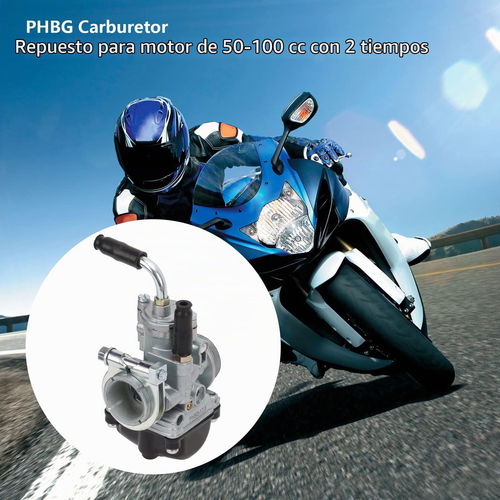 Carburador de Motocicleta, Carburadores Carburador de Motocicleta PHBG Carburador de Carreras Piezas de Motocicleta para Motor de 50‑100 2 Tiempos 19,5 Mm/0,77 Pulg.(17.5mm AD)