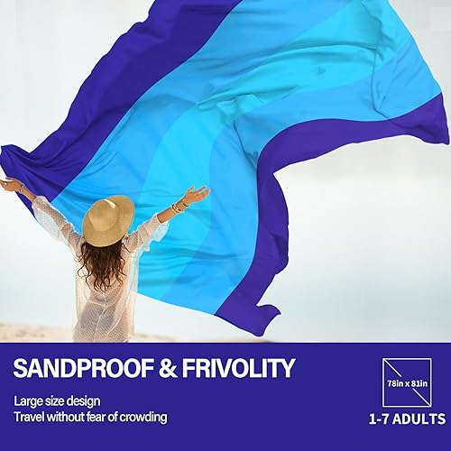 Miniatura 111 de Beach Blanket Oversized Extra Large 78" X 81",Waterproof Sandproof Beach Blanket 1-7 Adults Lightweight Durable for Travel Camping Hiking Picnic