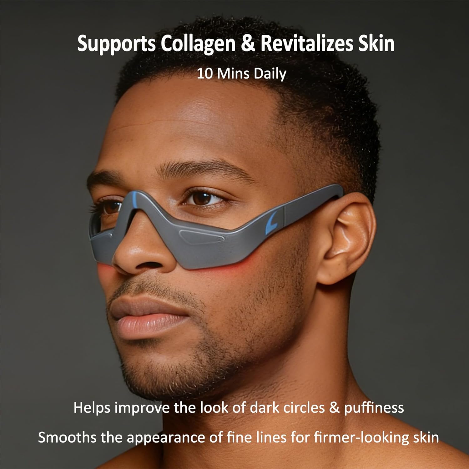 Under Eye Red Light Therapy Device, Red Light Therapy Glasses for Eyes,Red Light Eye Mask for Under-Eye Bags, Dark Circles & Puffiness,Smoothes Wrinkles & Fine Lines,Grey-Blue for Men and Women