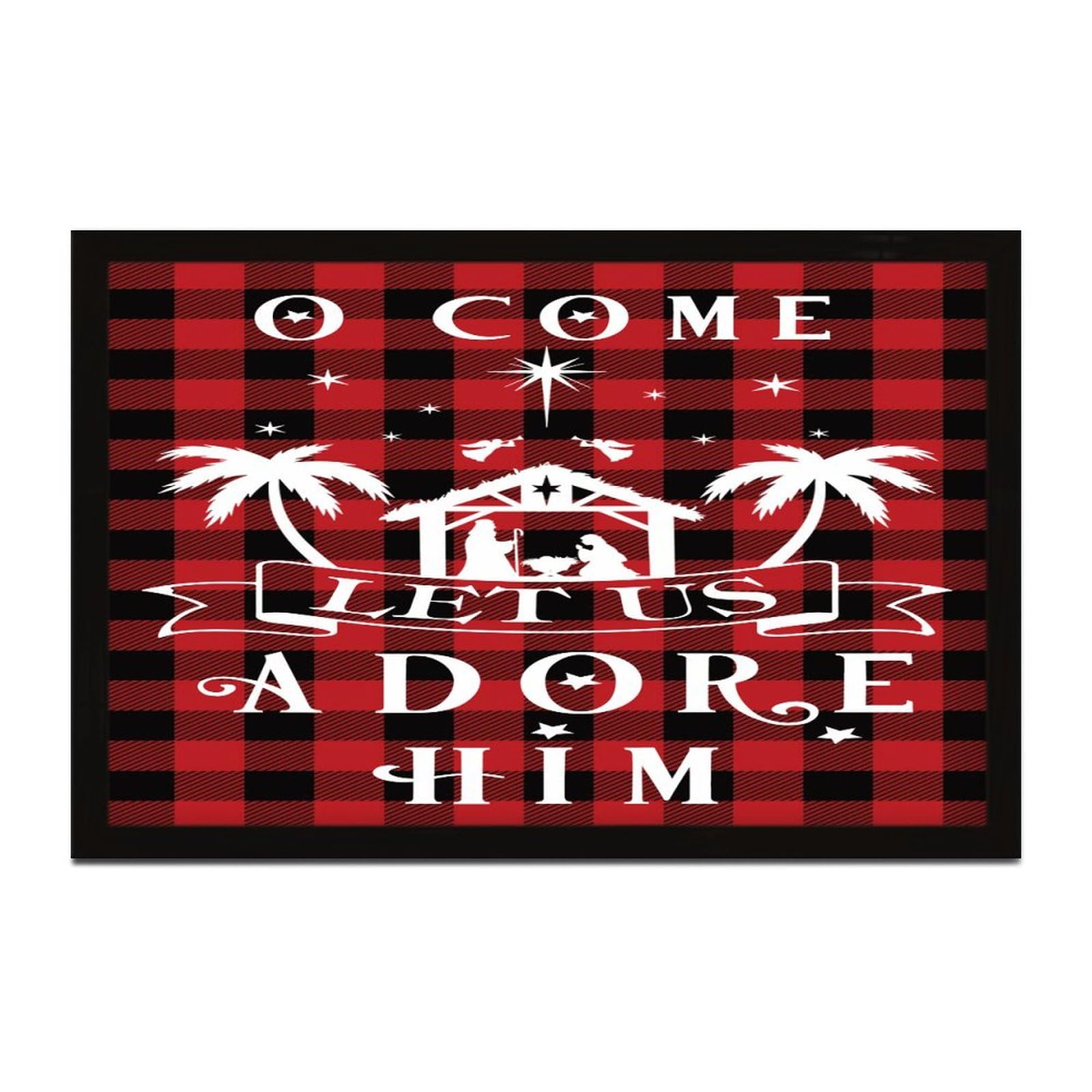 Cadre bois vintage O Come Let Us Adore Him avec impression artisanale durable