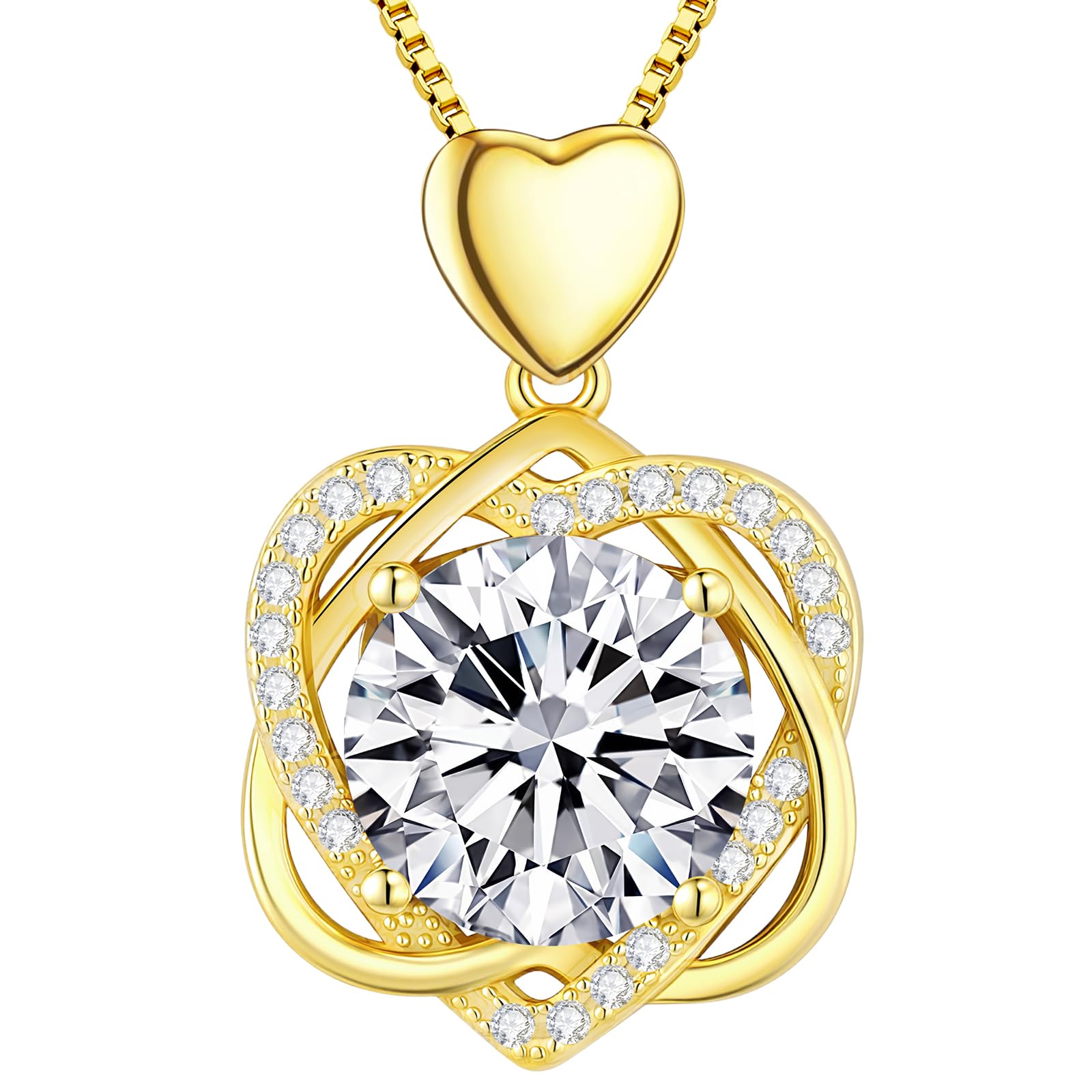 Moissanite Heart Necklace for Women, 14K Gold Plated Sterling Jewelry Gifts