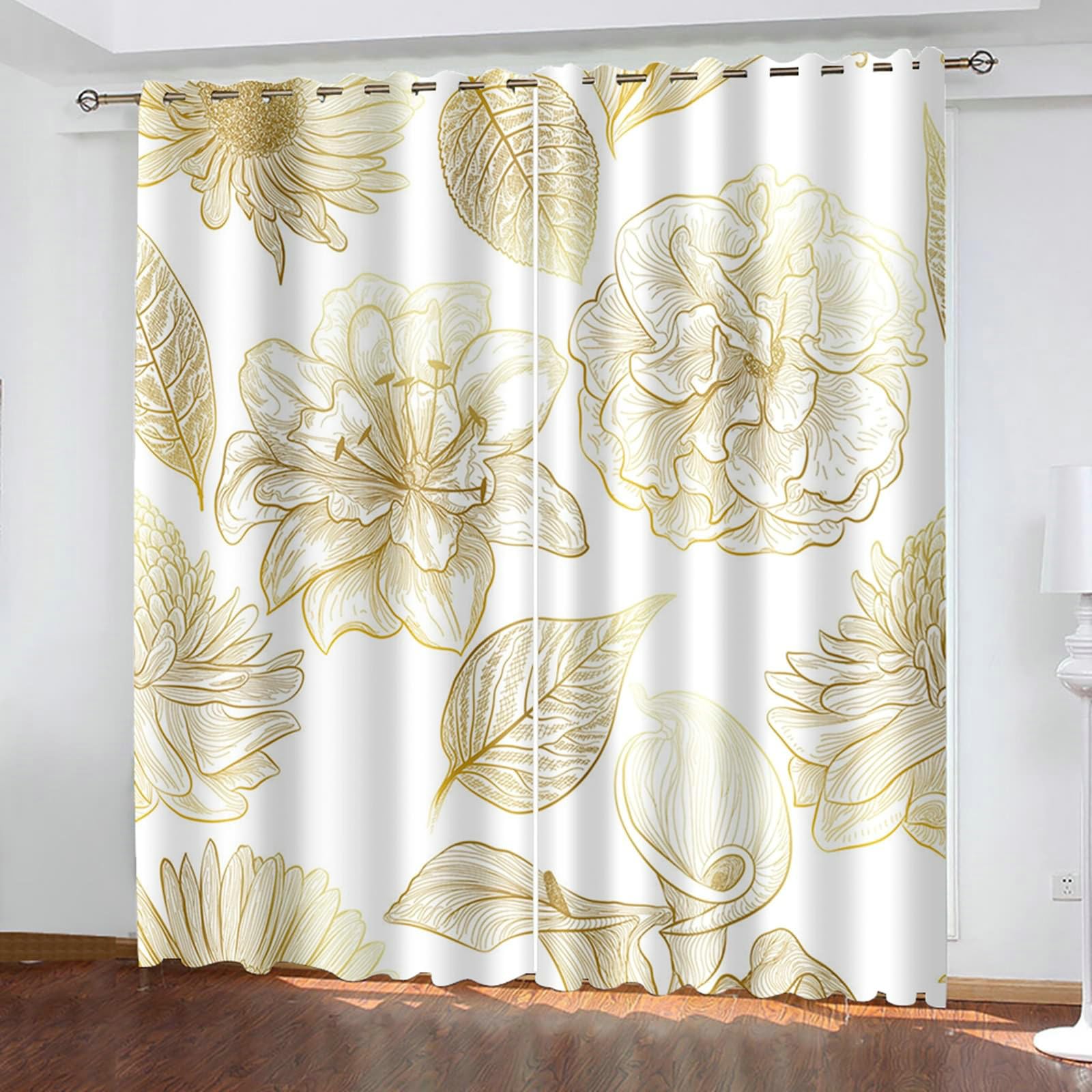 Zasłony do sypialni o długości 275 cm, zasłony zaciemniające do pokoju, 2 panele 84 szer. x 278 cm dł. wzór kwiatów i liści, termiczne zasłony zaciemniające