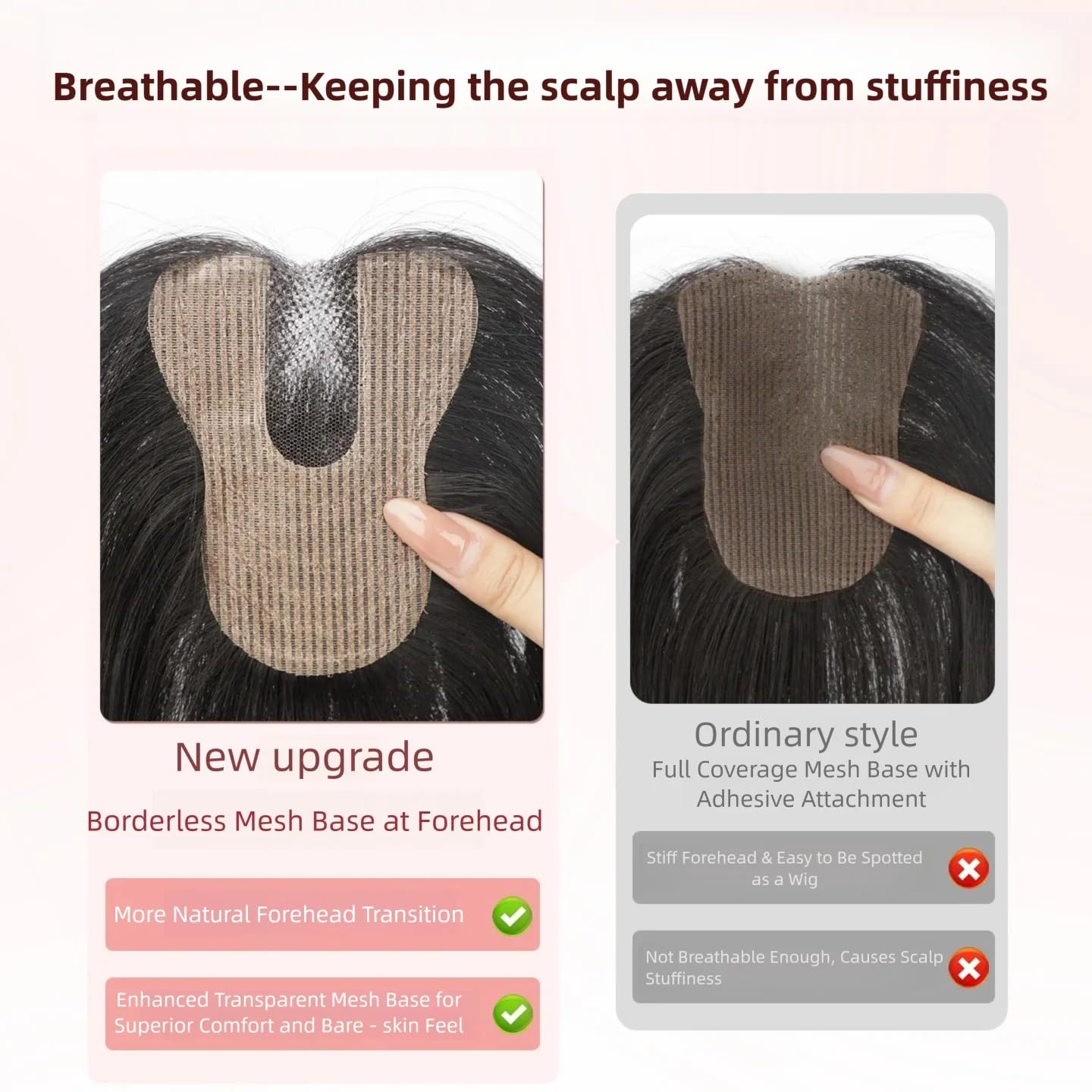 Hook and Loop Strap Human Hair Bangs No Clips Magic Paste Hair Toppers For Women Easy to Wear Hairpieces (Black No Bangs U)