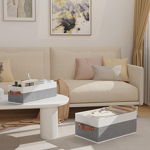 Miniatura 5 de OUTBROS Contenedores de almacenamiento, cestas de almacenamiento plegables para organizar, cajas de almacenamiento de tela con asas, para