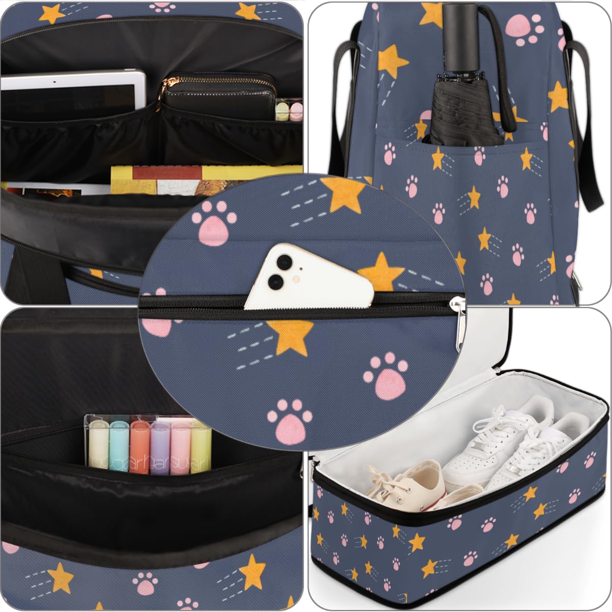Bolsa de viaje plegable con estampado de estrellas de patas, bolsa de fin de semana de 47 litros con funda de carrito para deportes gimnasio viajes, multicolor, 47L, Bolsa de viaje