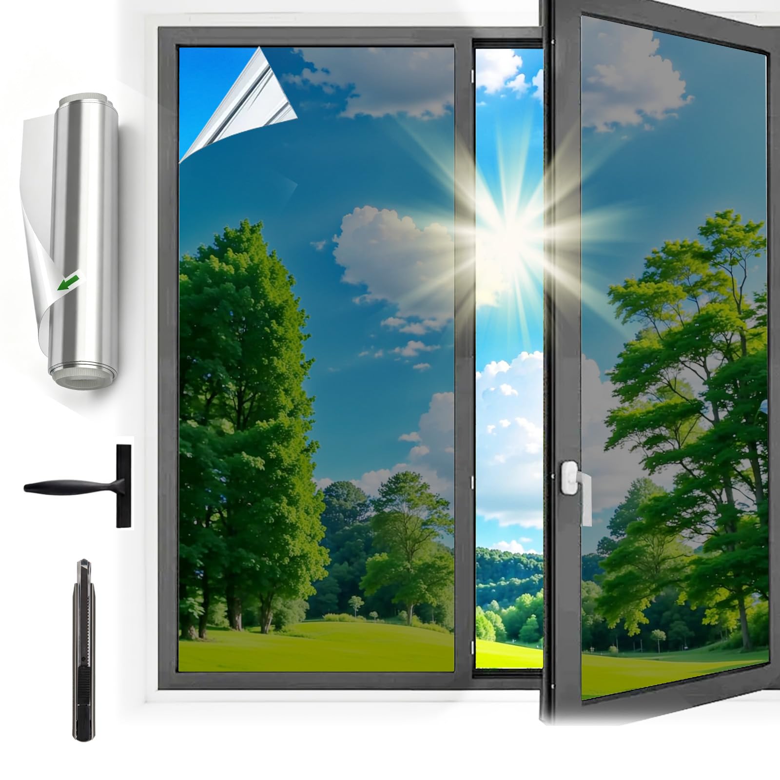 Lámina protectora para ventanas, protección solar contra el calor, interior o exterior, sin residuos, protección contra el calor, autoadhesiva UV para ventana, protector solar (60 x 200 cm)