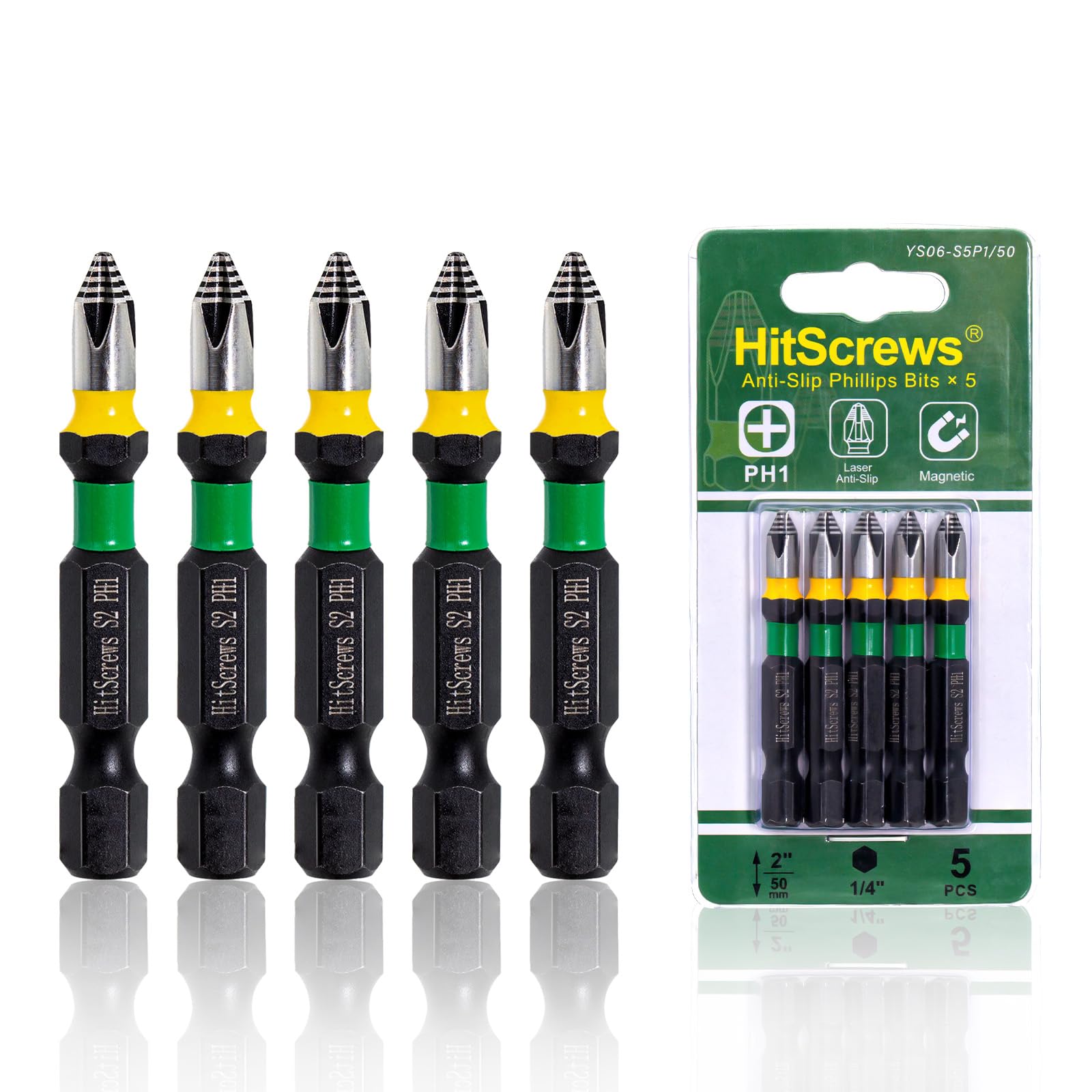 Anti-Slip Phillips Screwdriver Bits #1, Magnetic Ph1 Bit 2" /50mm 5Pcs