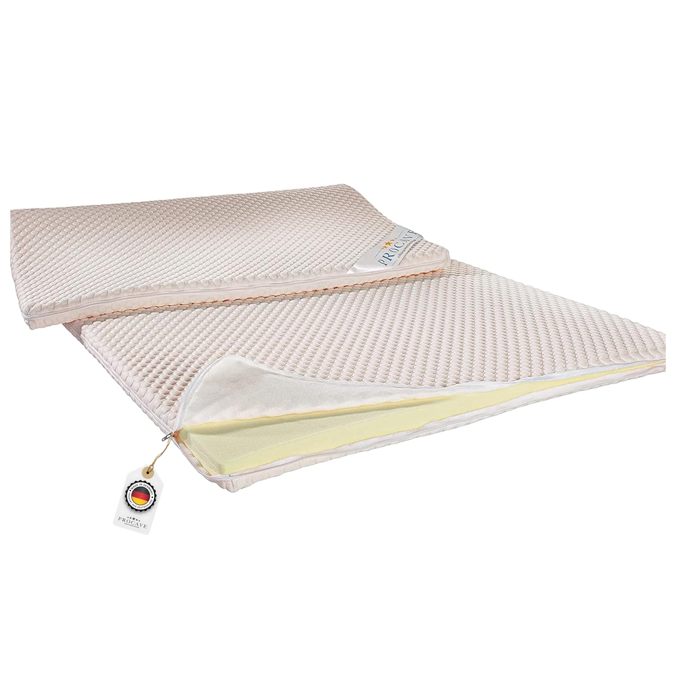PROCAVE Kaltschaum Matratzen-Topper 90x200 cm mit Noppen-Doppeltuch-Matratzenbezug, mit Kalt Schaum-Kern, idealer Matratzentopper 100% aus Deutschland