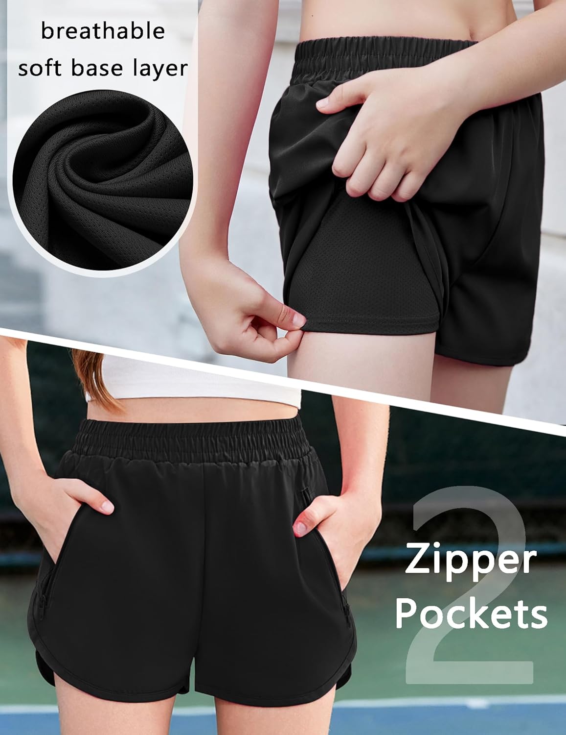 Zaclotre Girls Athletic Shorts with Zipper Pockets 2 in 1 Kid Workout Running Volleyball Soccer Shorts with Liner - Image 4