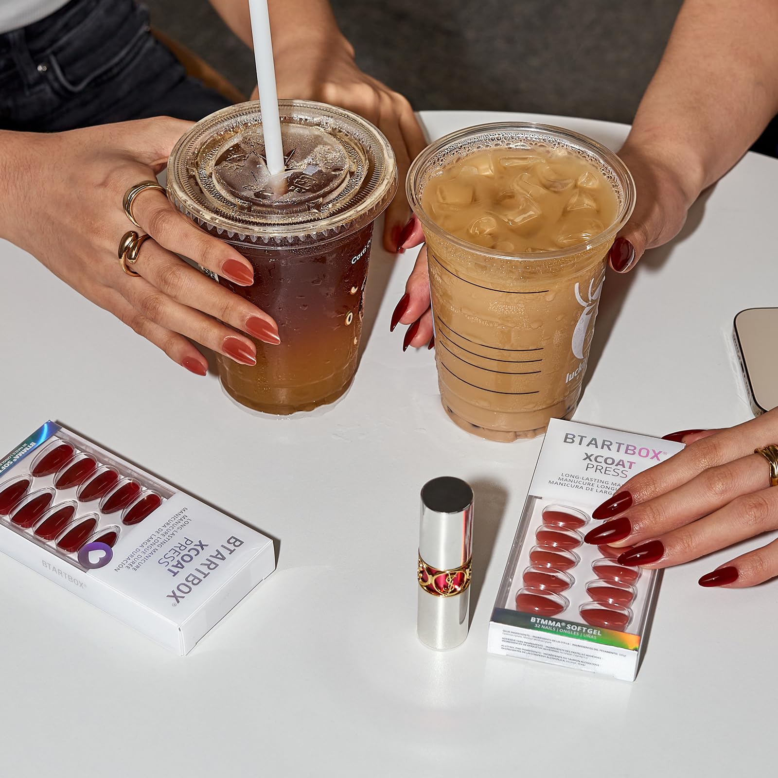 BTArtbox Press On Nails Medium- Christmas Supremely Fit & Natural Soft Gel Glue On Nails with Nail Glue, Reusable Stick On Nails in 15 Sizes - 30 Fake Nails Kit, Pink Sparkle