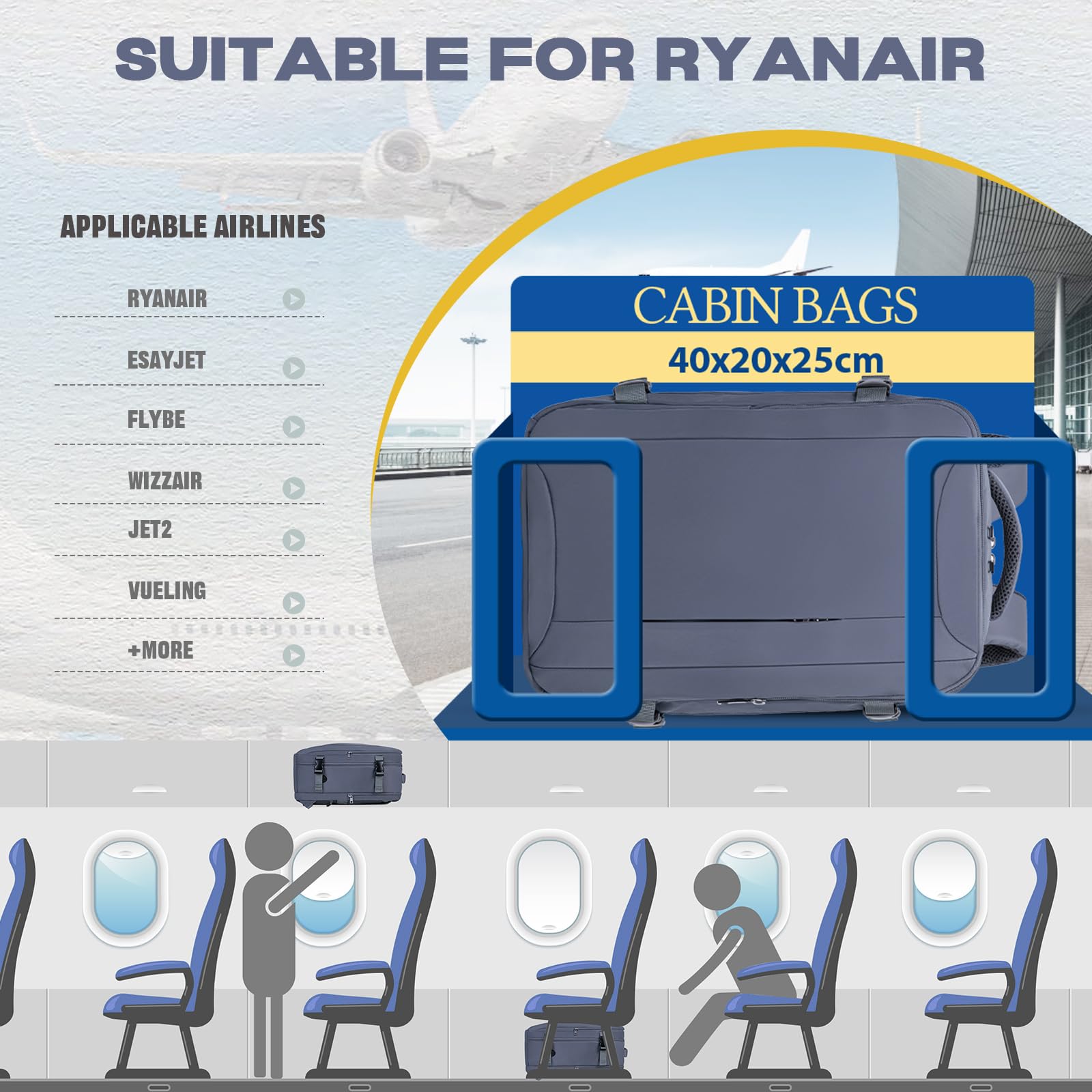 VMIKIV Zaino per Ryanair 40x20x25 40x30x20 Zaino da Viaggio Aereo Bagaglio a Mano Piccolo Borsa da Cabina Zaini Donna Uomo per Scuola Lavoro