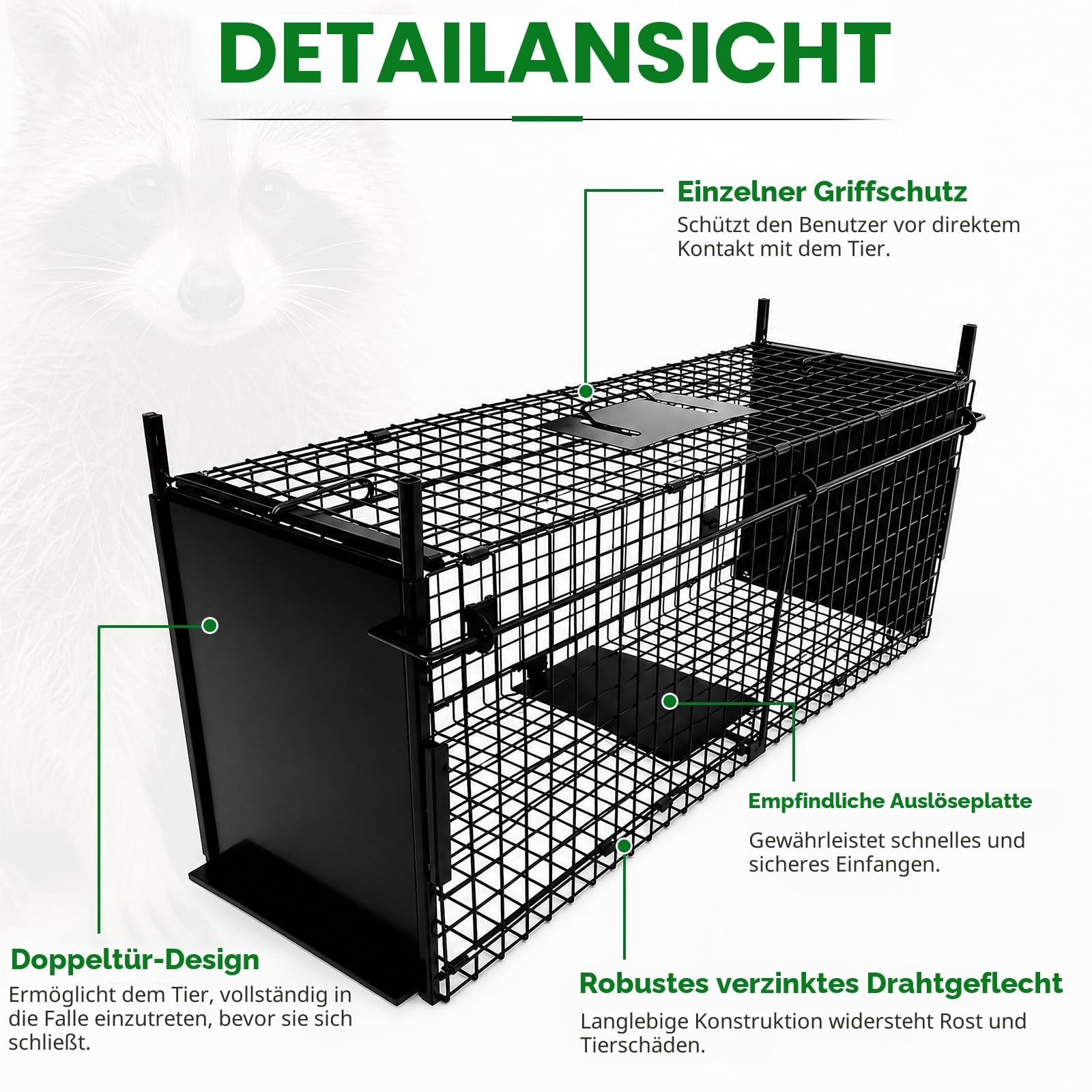 Thealyn Tierkäfig Falle, 105 X 40 X 31 cm, Doppeltür Tierkäfig Falle | Metall Falle Käfig Humane Lebendtierfalle, für Kaninchen, streunende Katze, Eichhörnchen, Waschbär, Maulwurf, Gopher, Opossum