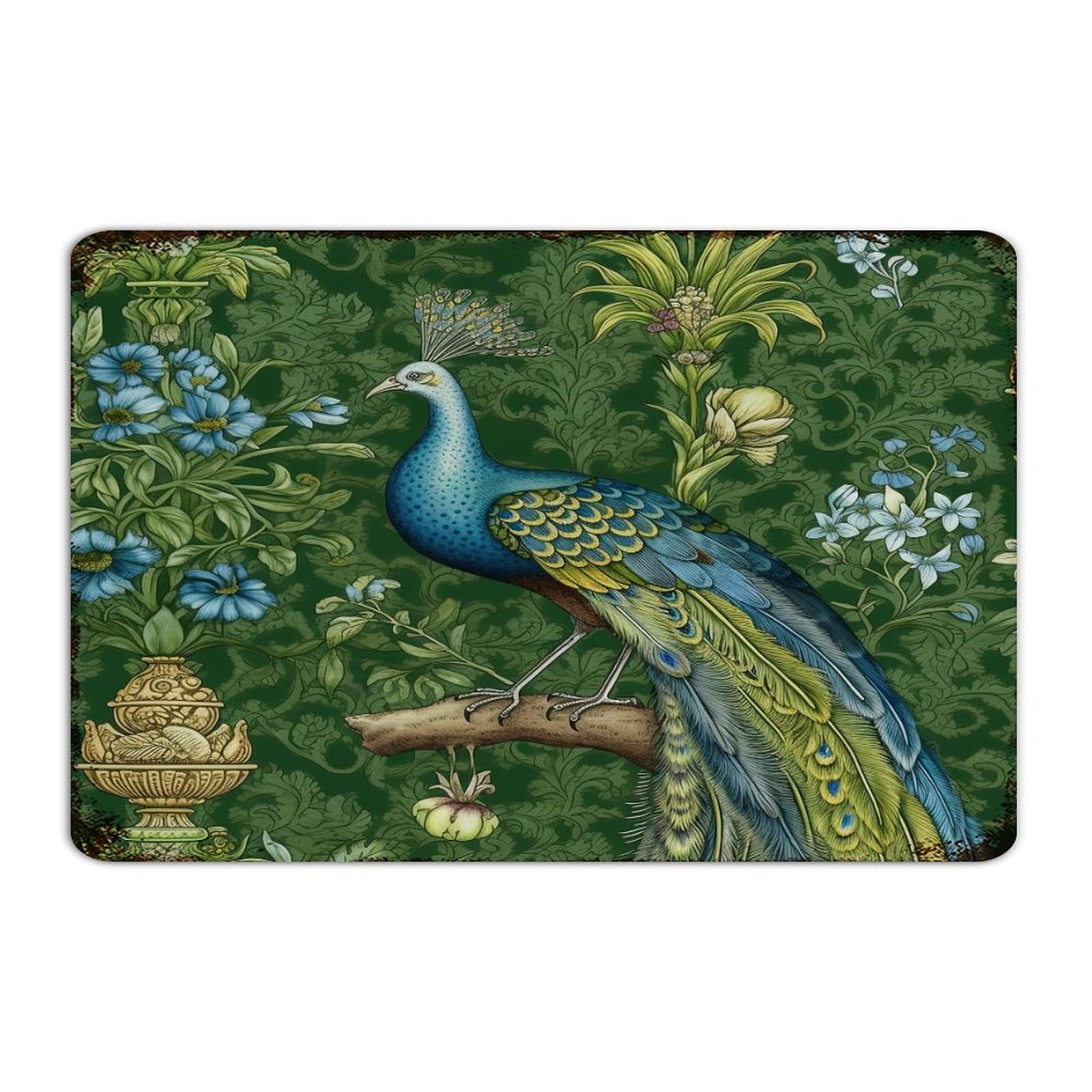 Panneau en Métal Paon Floral Rétro Chinoiserie 30x46cm Déco