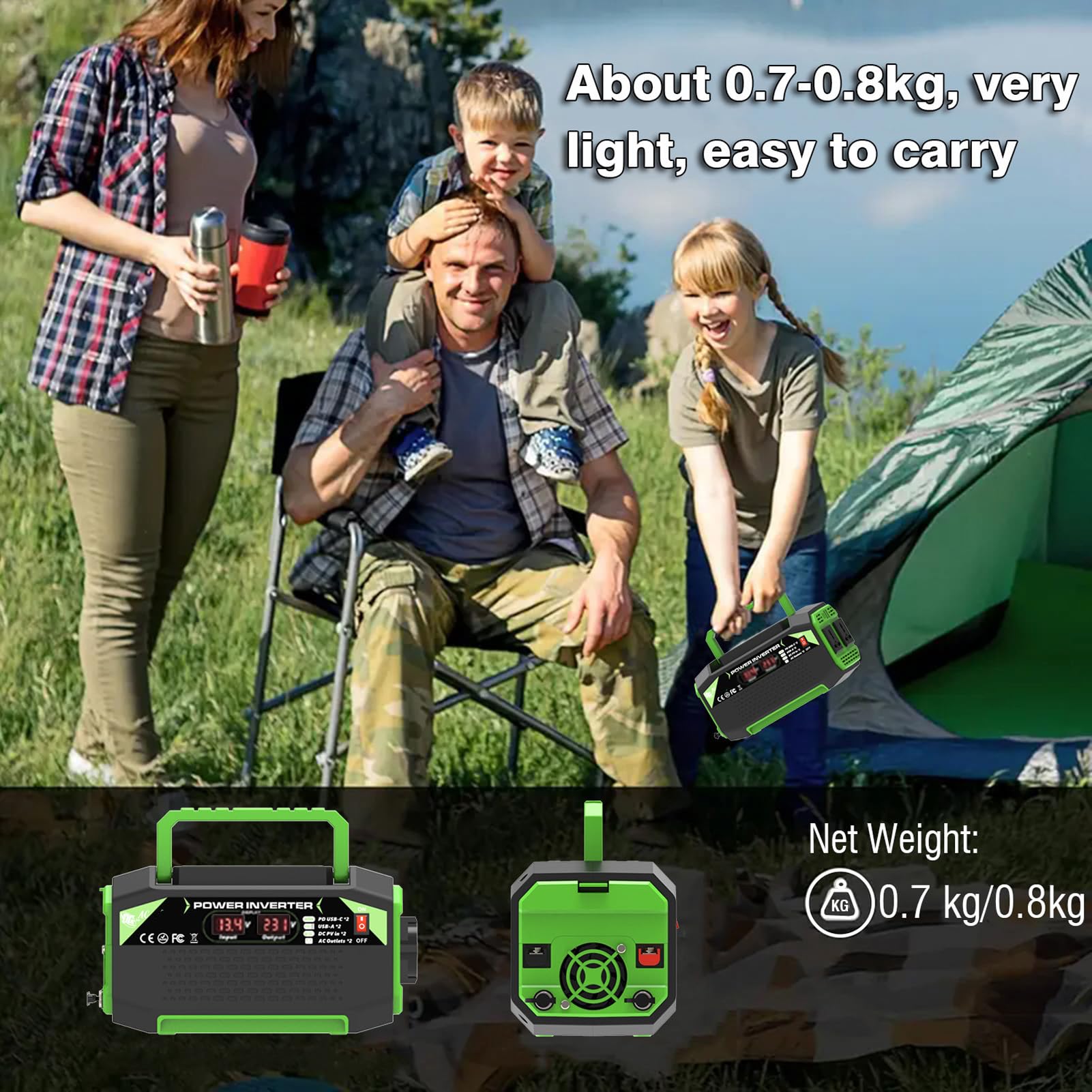 Drfeify Zmodyfikowany Falownik Sinusoidalny o Mocy 300 W, Falownik Samochodowy ABS 12 V na 220 V z Wyświetlaczem LCD, Dwa Gniazda USB i Gniazda Uniwersalne, Moc Szczytowa 600 W do Użytku na Zewnątrz