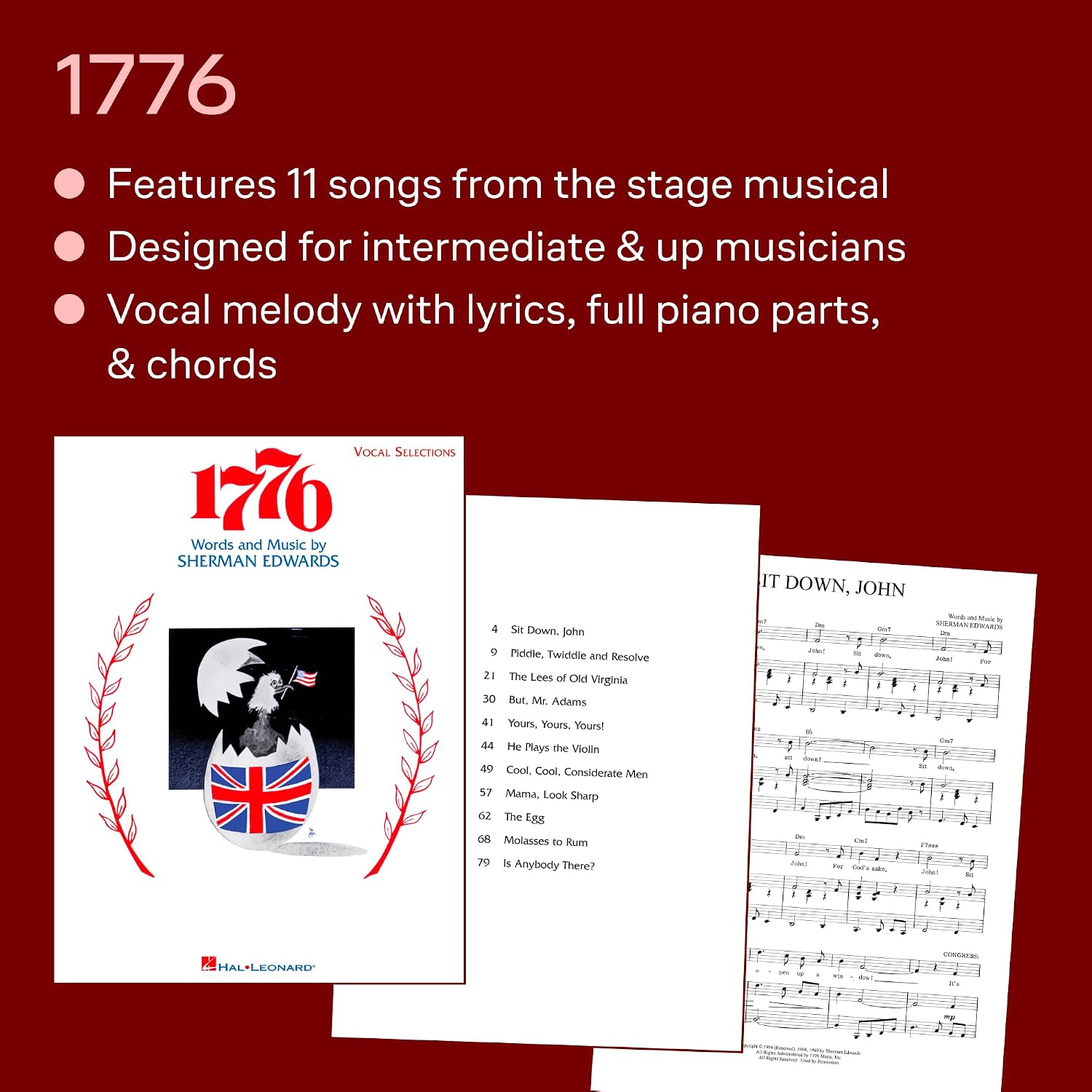 1776: P/V/G Vocal Selections Piano, Vocal and Guitar Chords