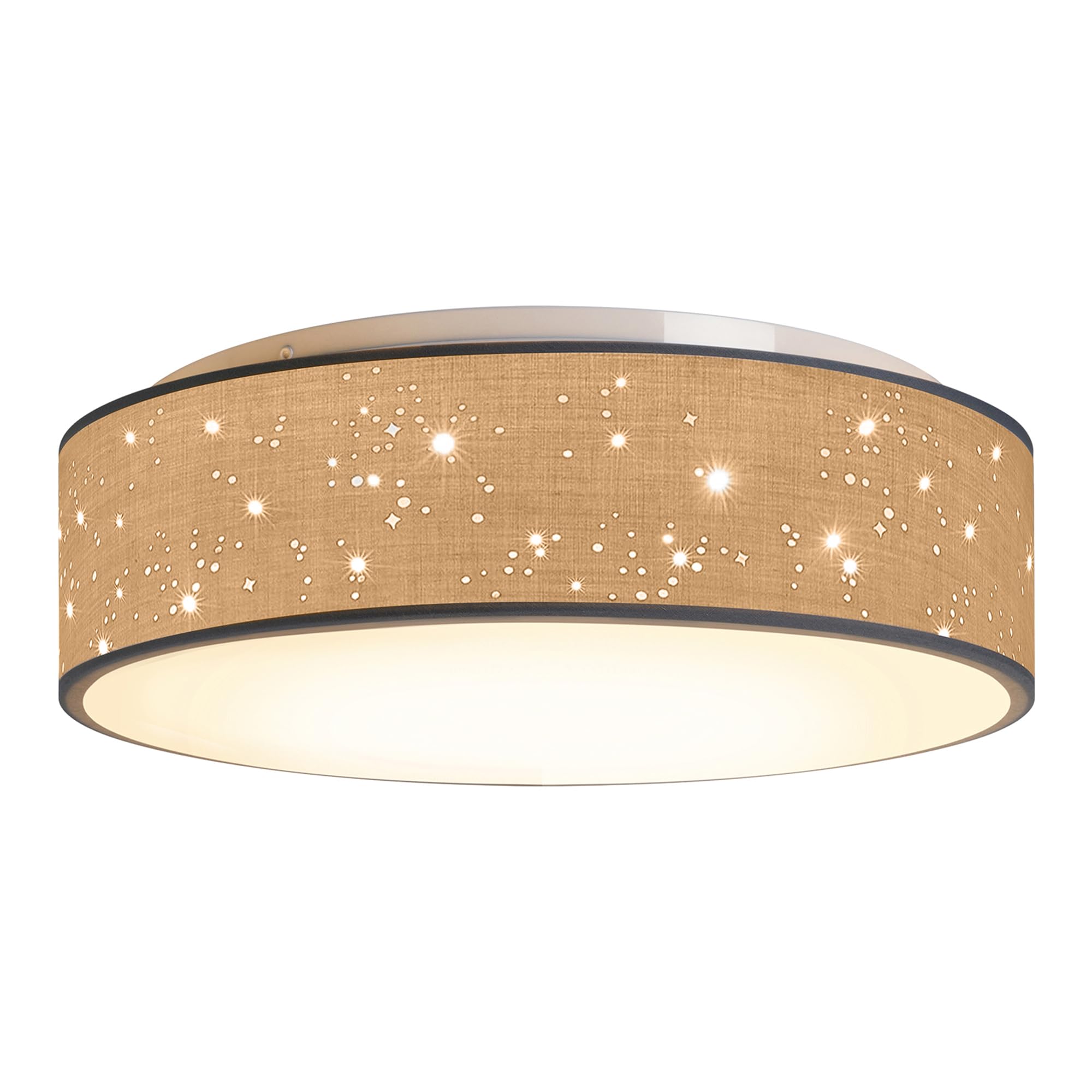 Zedelmaier Deckenlampe Stoff 38cm E27x2 max.40W Deckenleuchte mit Sternenhimmel Wohnzimmer Schlafzimmer Kinderzimmer Flur Küche Lampe Decke Stoffdeckenlampe Rund (Taupe, Ø38x12,5cm)